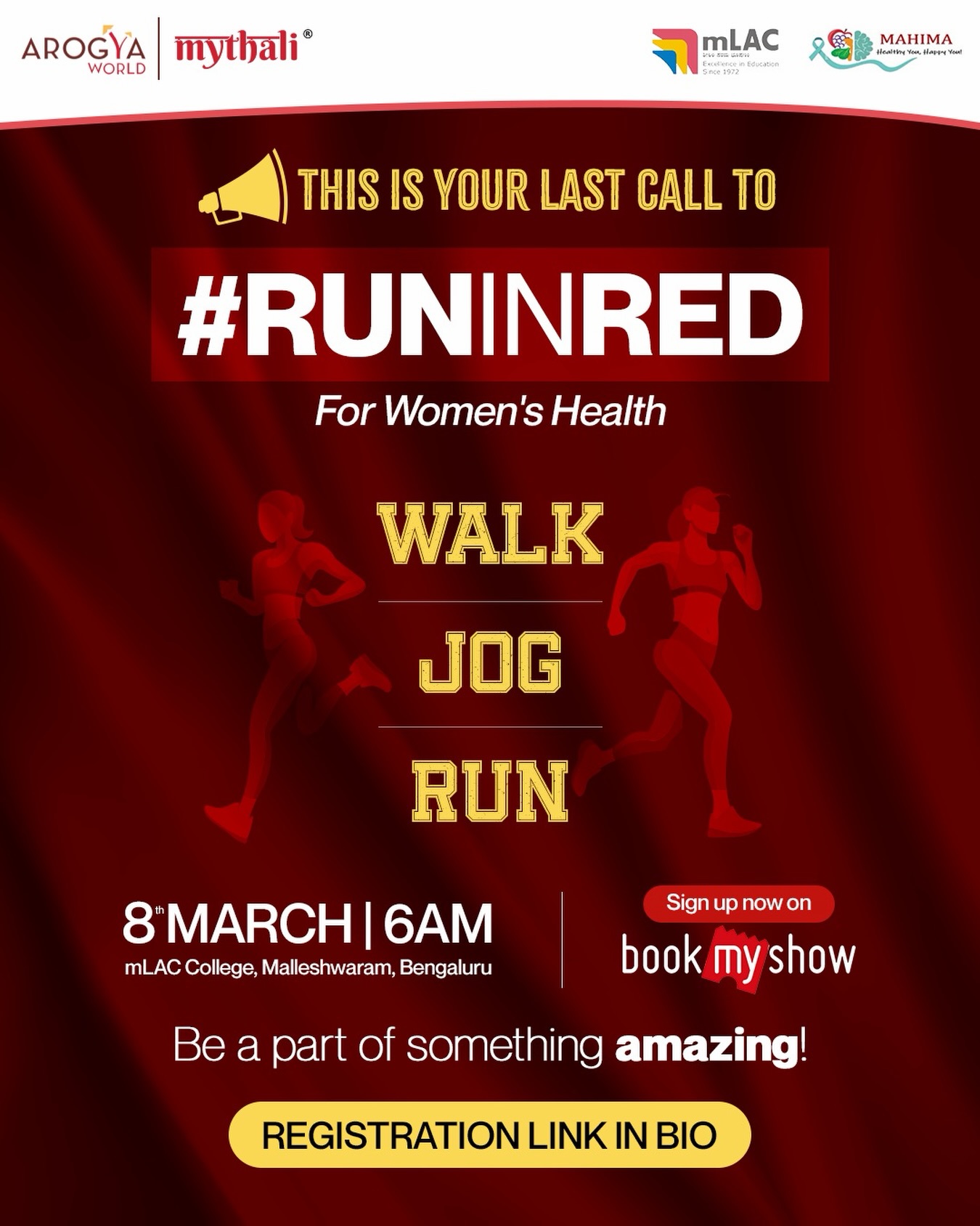 Arogya World Facebook ad: Walk - Jog - RunInRed For Women's Health Marathon…