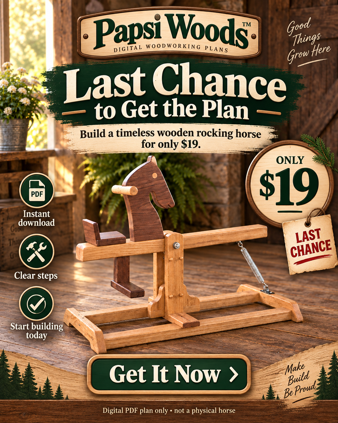 Shoes & Friends Facebook ad: Download The Wooden Rocking Horse DIY Plans