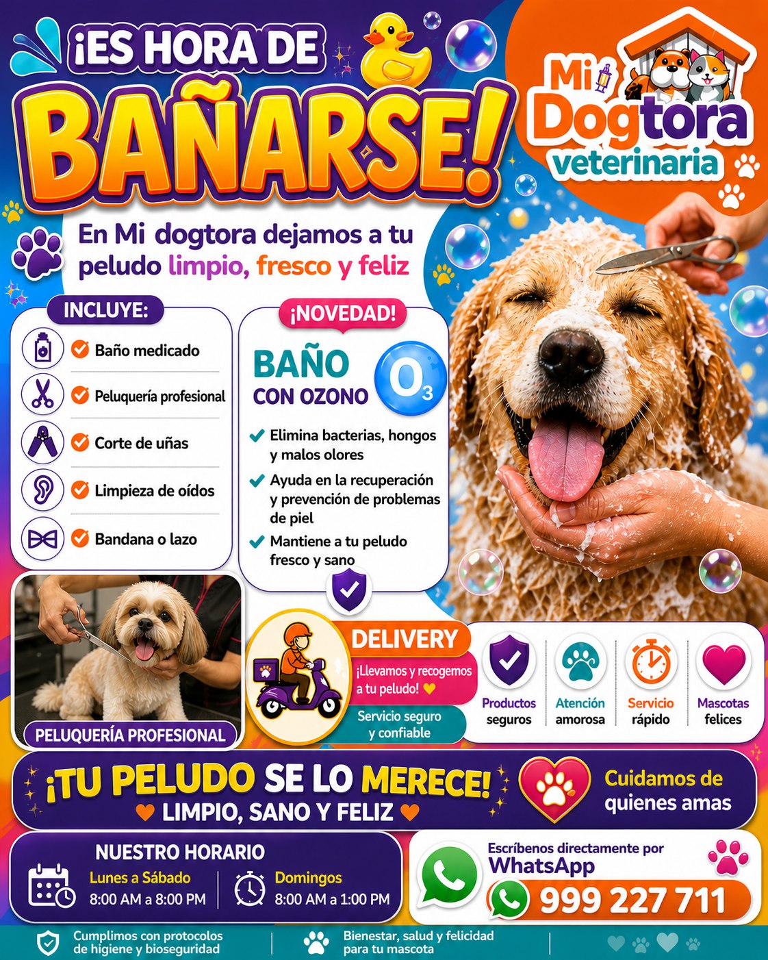 Veterinaria Mi Dogtora - Pucallpa Facebook ad: ¡Hora de consentir a tu peludo!