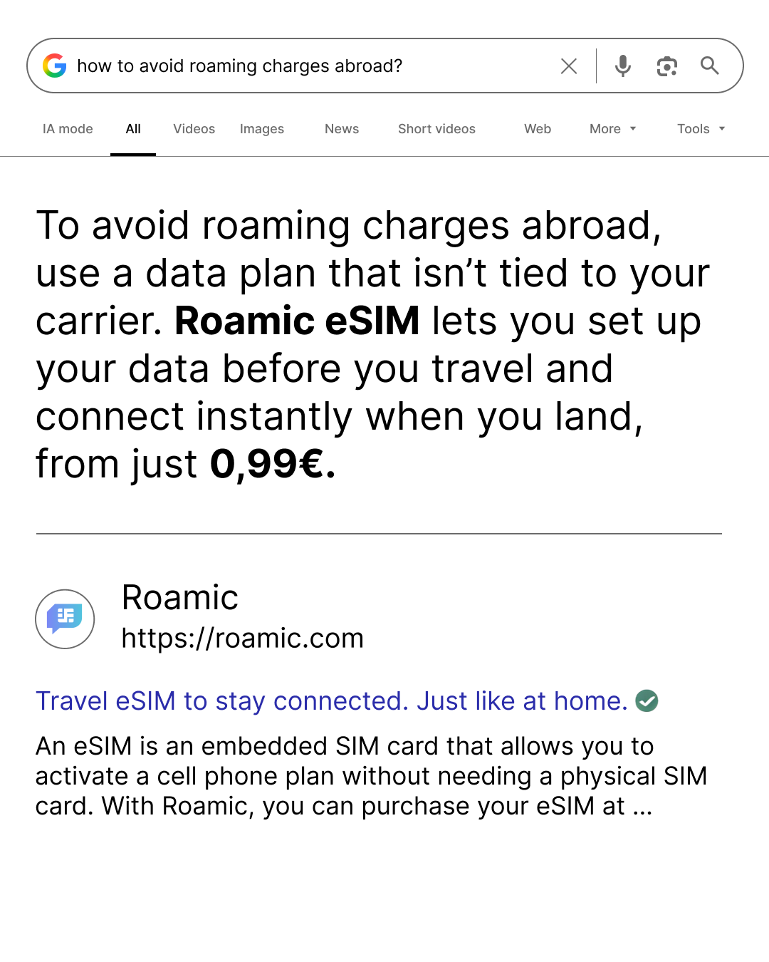Roamic Facebook ad