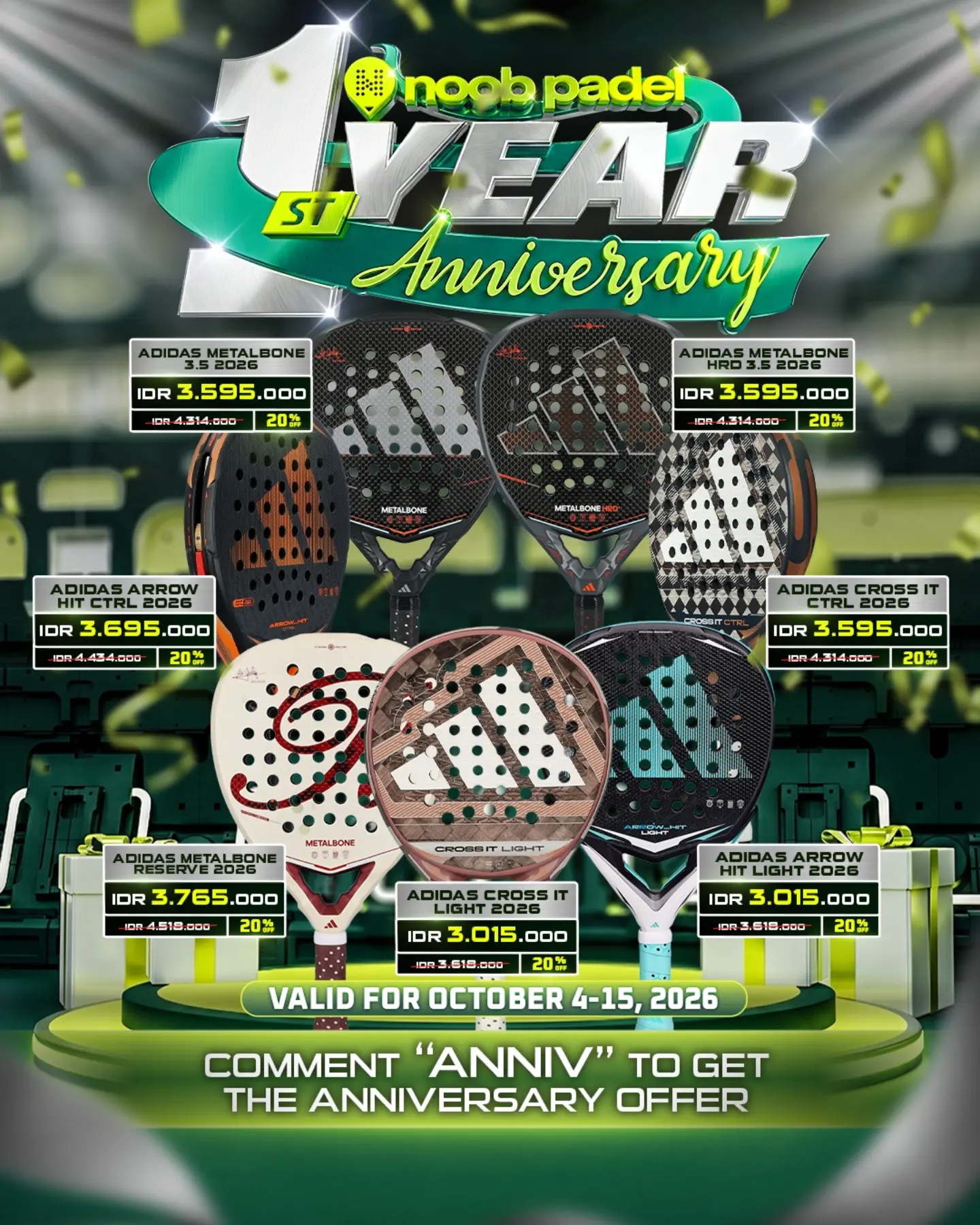 NOOB PADEL Facebook ad: Celebrate our 1st Anniversary with 20% OFF all…