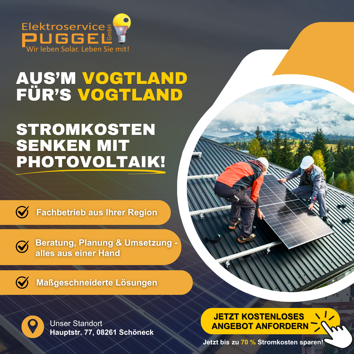 Elektroservice Puggel GmbH Facebook ad: Solaranlage aus Ihrer Region!