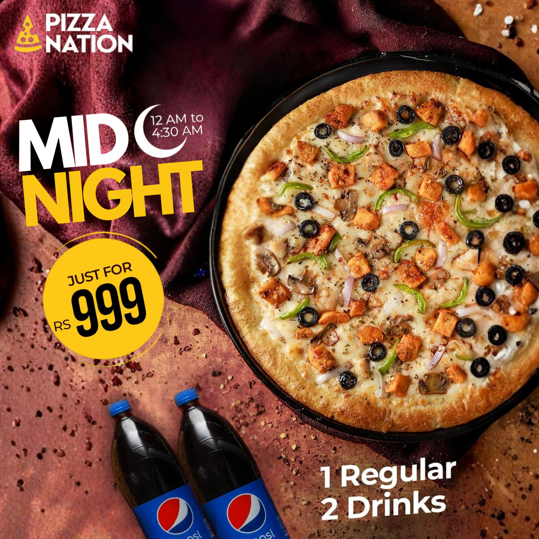 Pizza Nation Facebook ad: Mid Night Deal in 999
