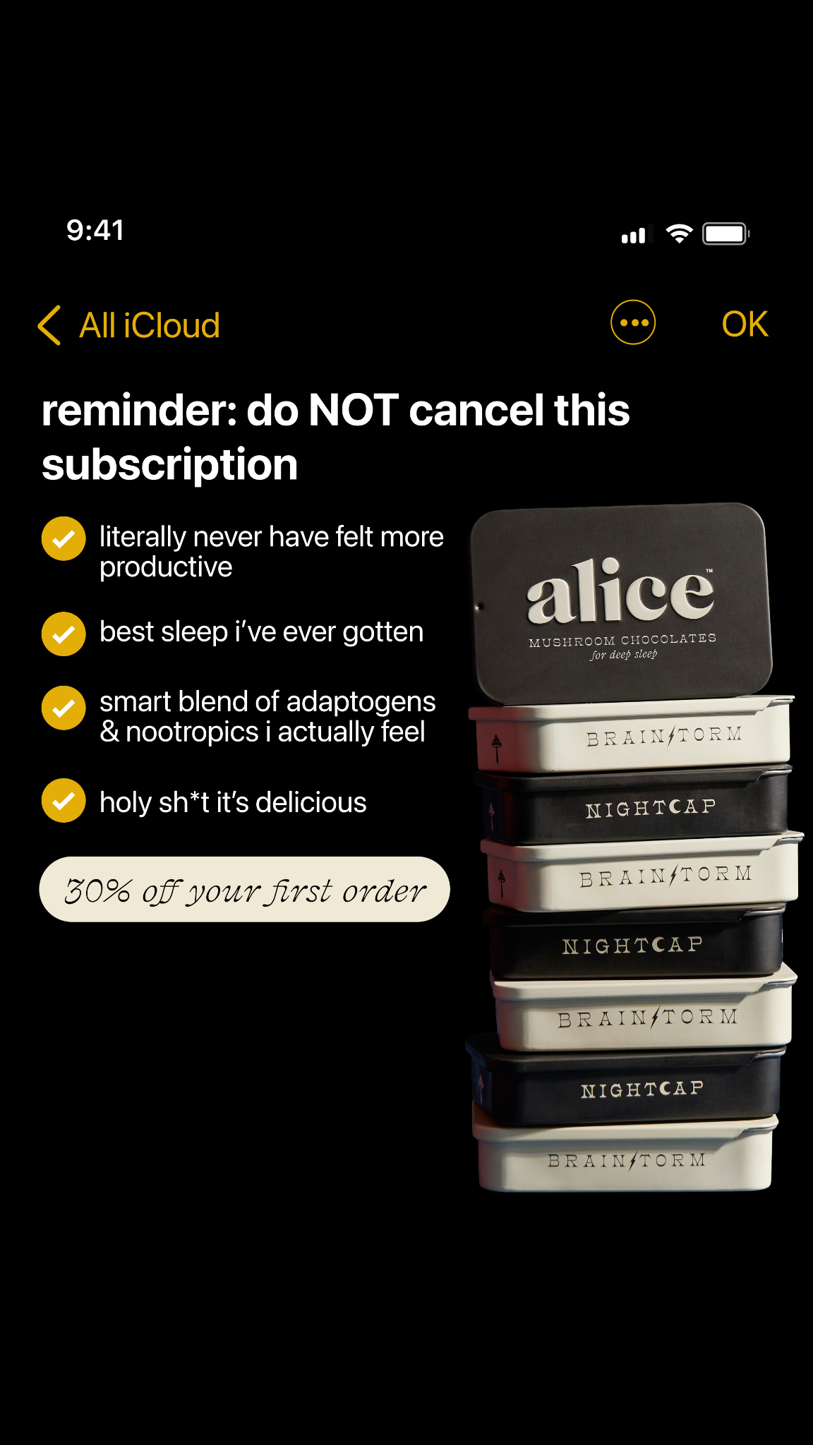 Alice Mushrooms Facebook ad