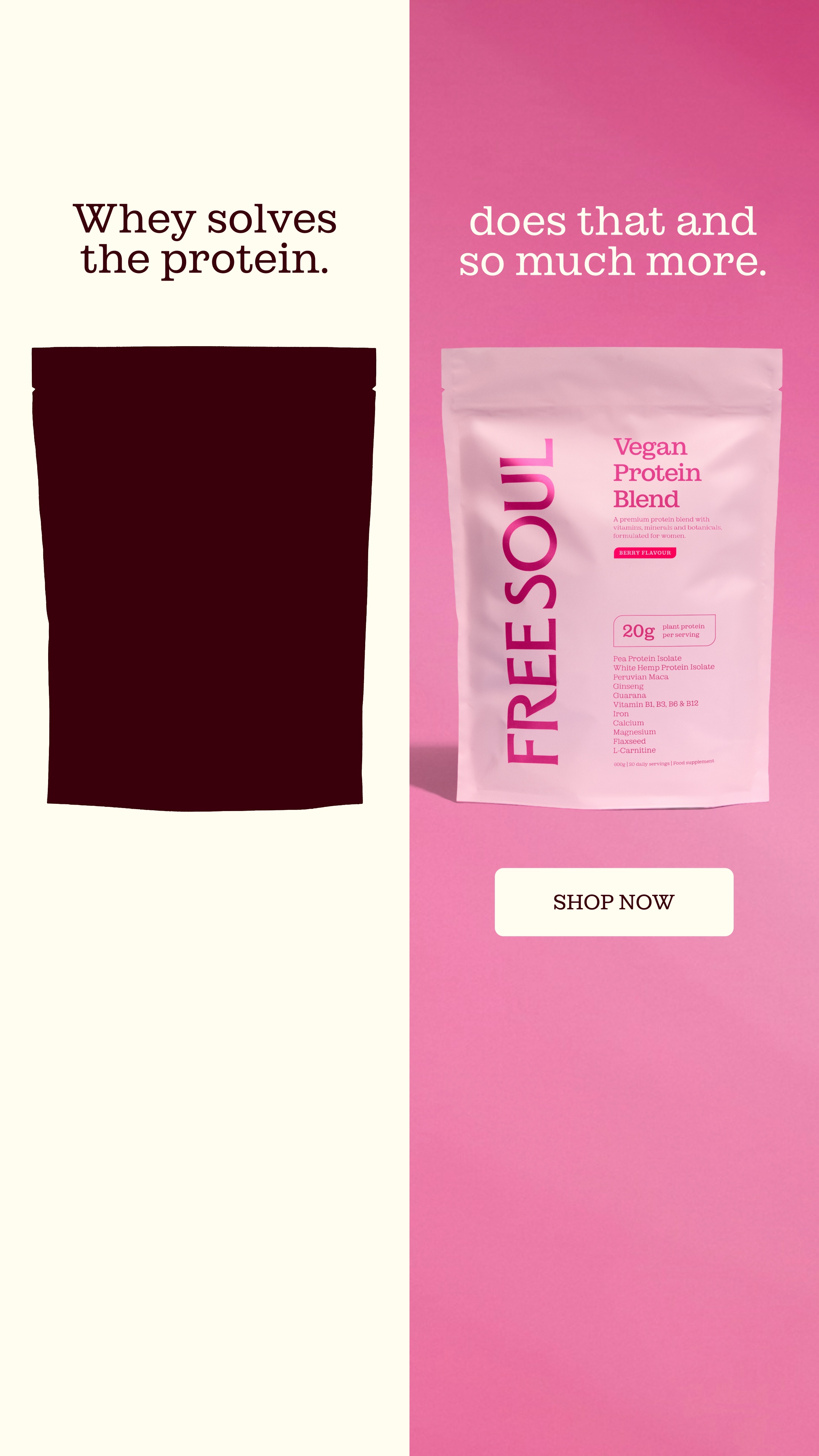 Free Soul Facebook ad: The protein powder that has your back.
