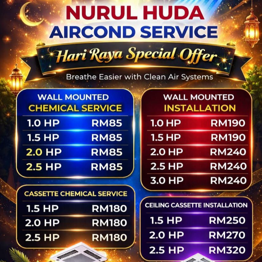 Nurul Huda Aircon Dust & Installation Servicing  Facebook ad