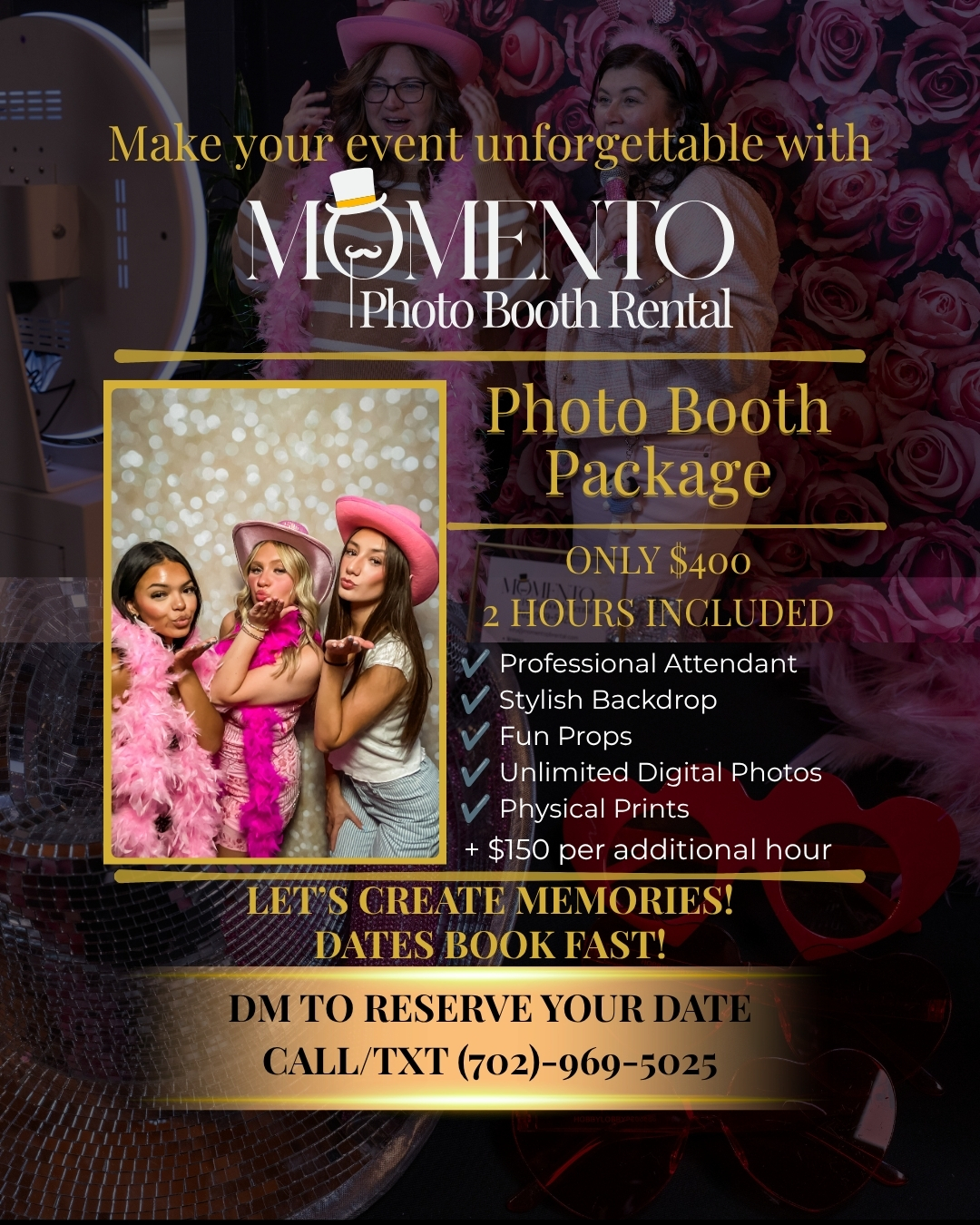 momentophotoboothrentals Facebook ad: Momento Photo Booth Rental brings the backdrop, the…