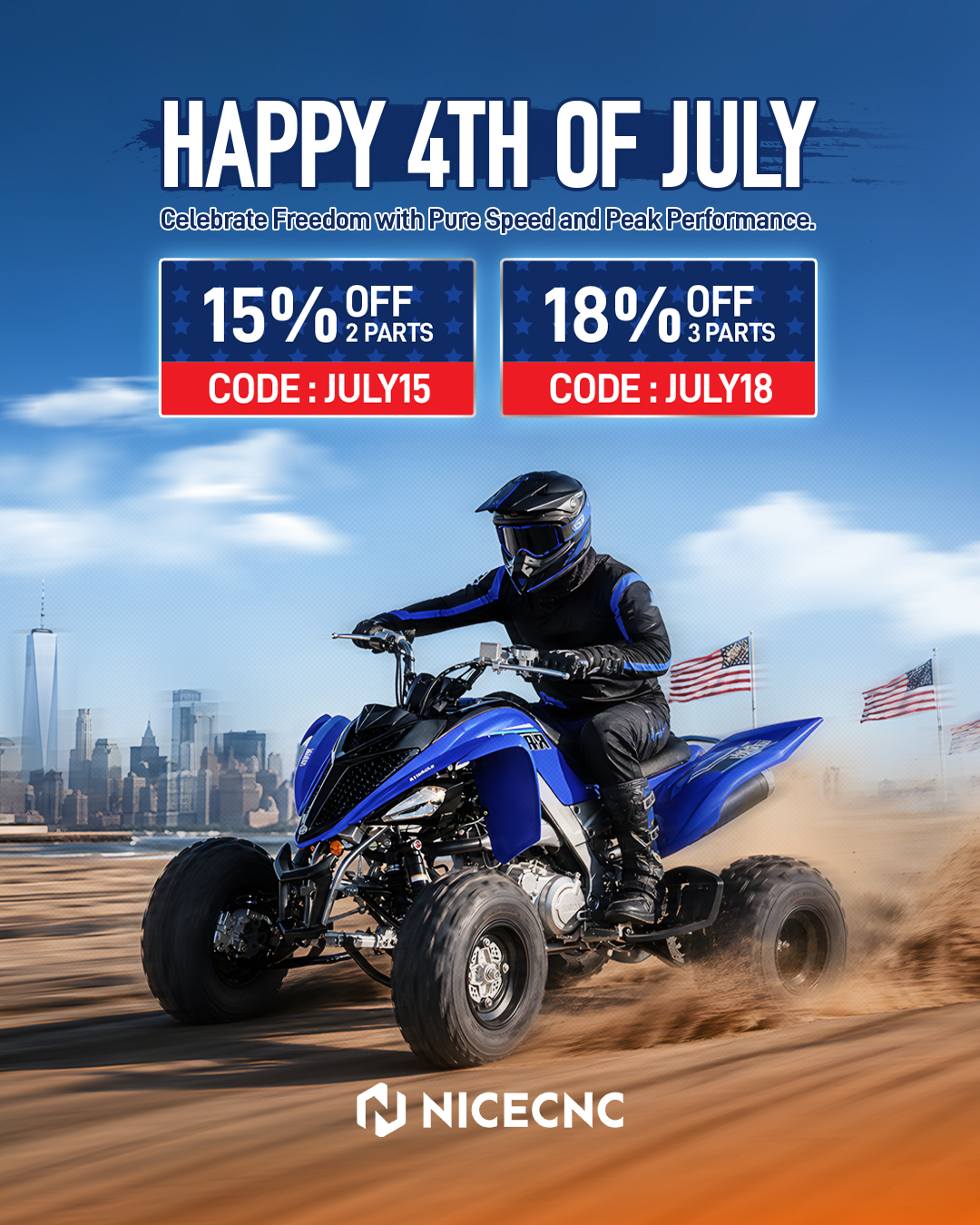 Nicecnc Store Facebook ad: ATV Parts July 4th Sale
