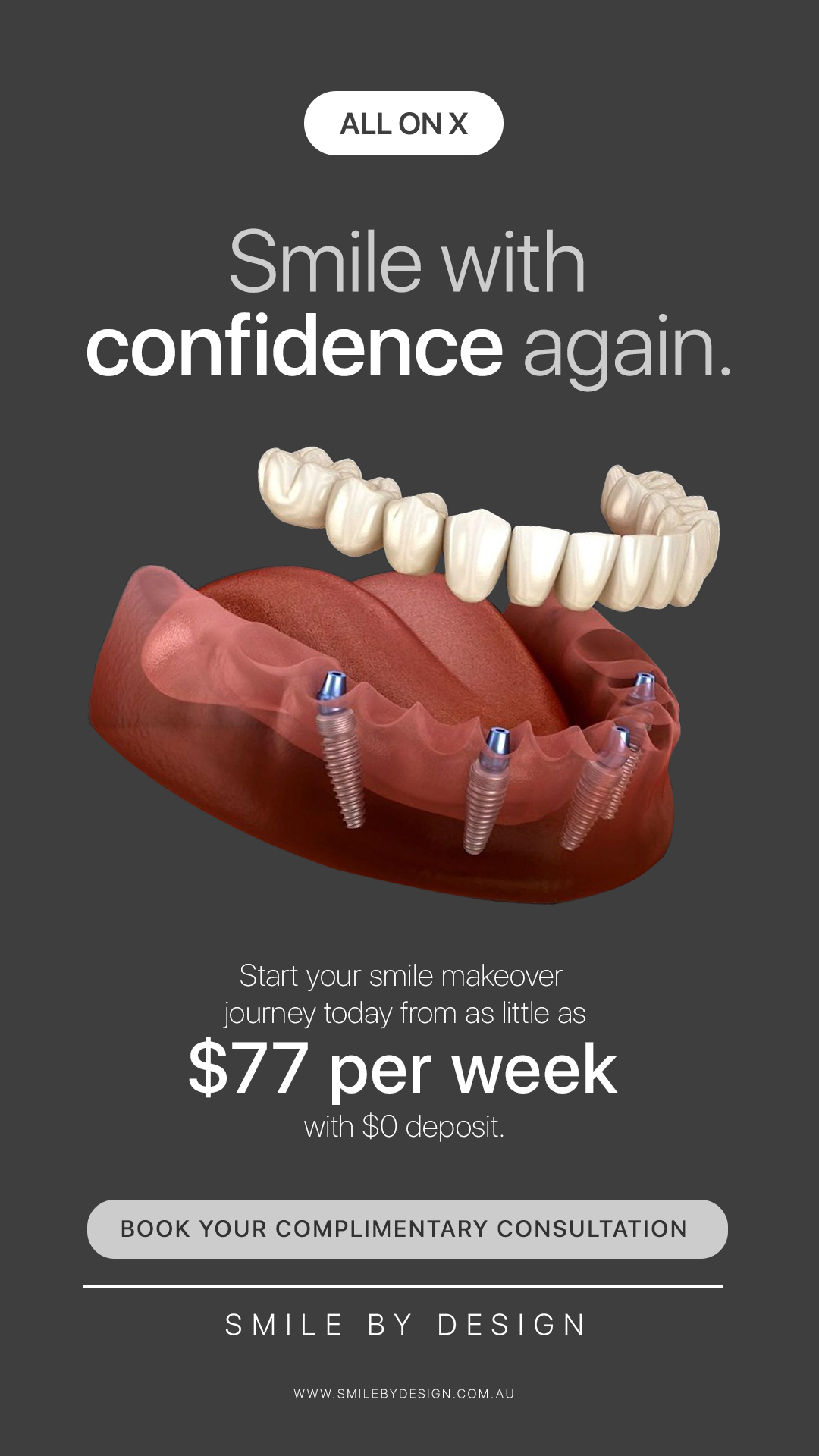 Smile by Design - Dr. Michael Tam Cosmetic Implant Dentist Facebook ad: New Teeth, $0 Deposit!