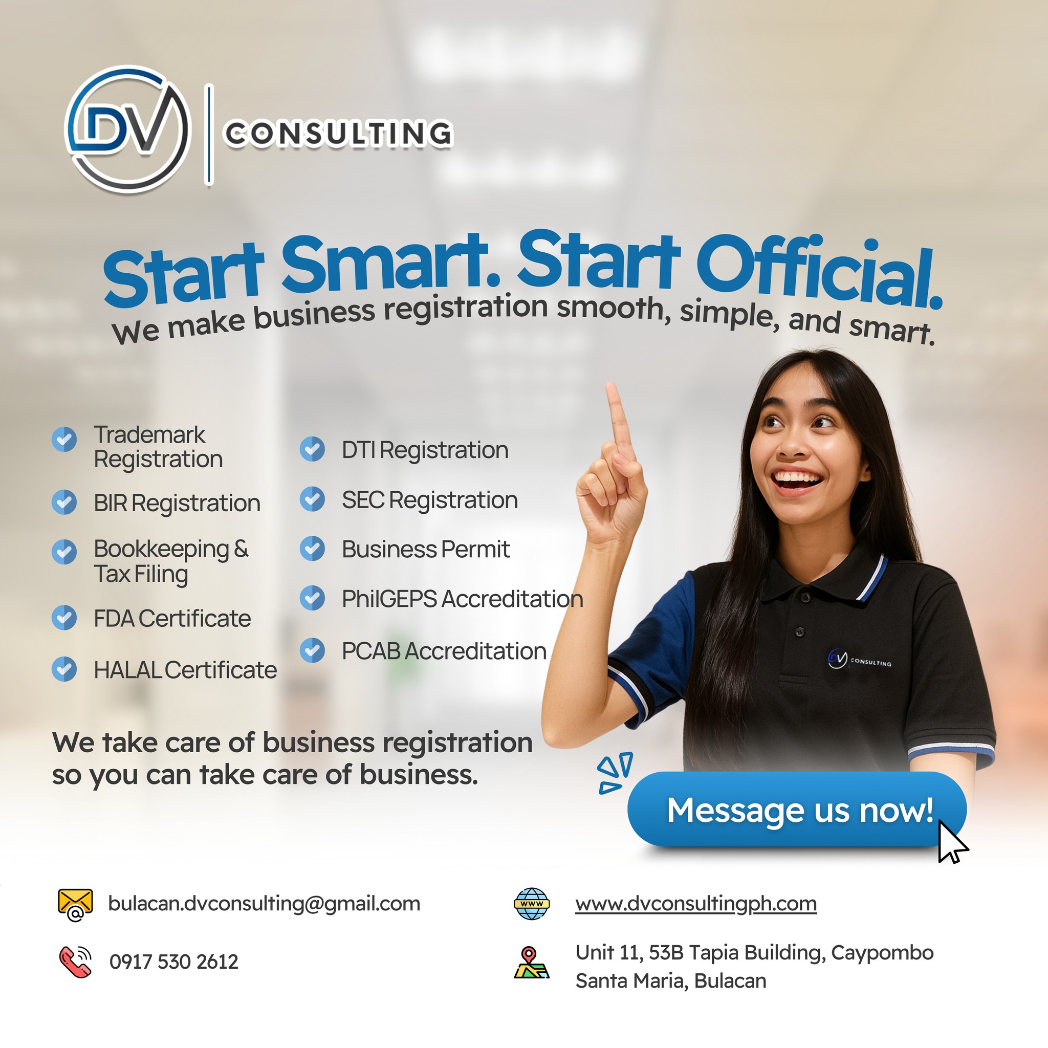 DV Consulting Bulacan Facebook ad: Time to Get Your Business in Gear!