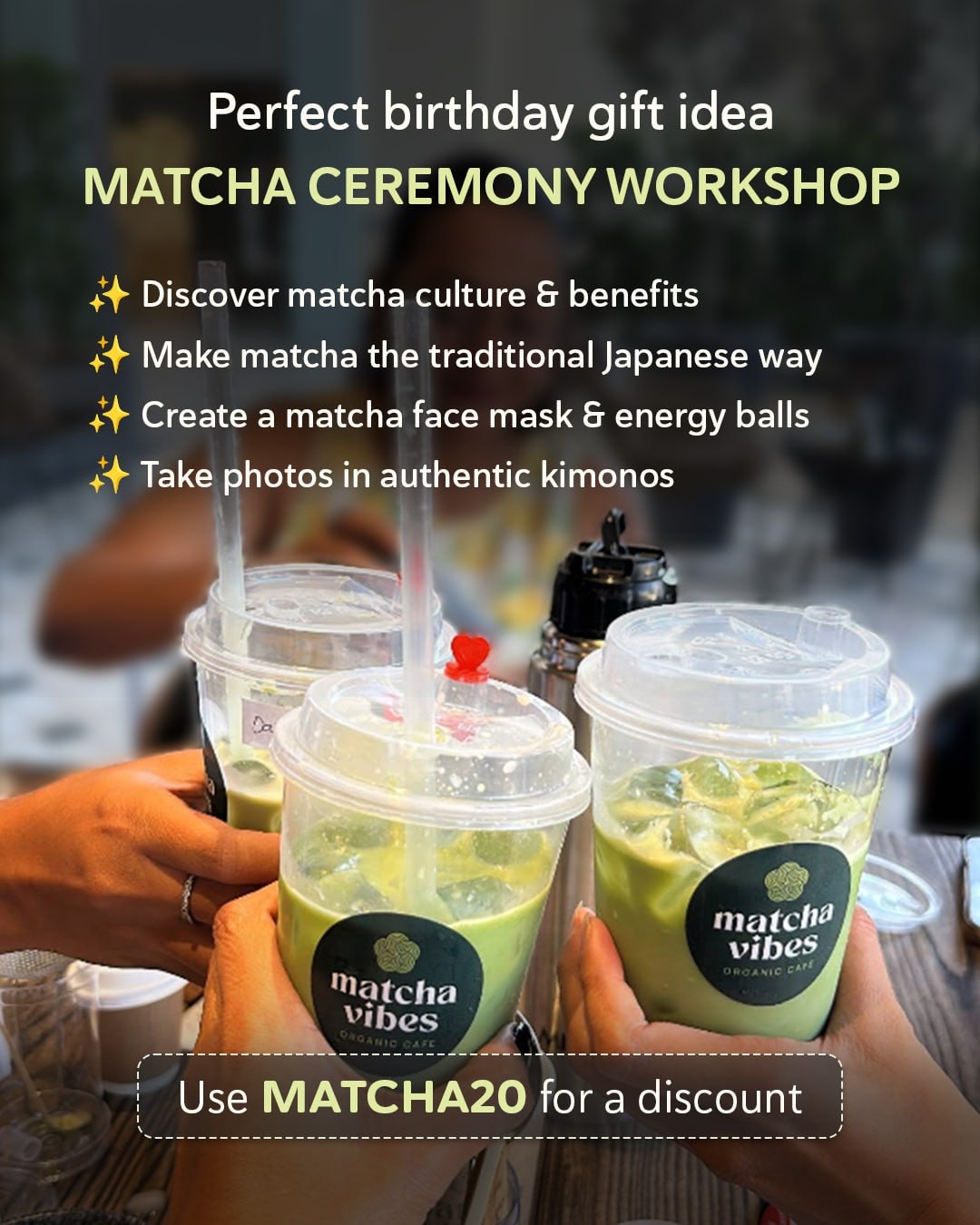 Matcha Vibes Facebook ad: Chat in Instagram