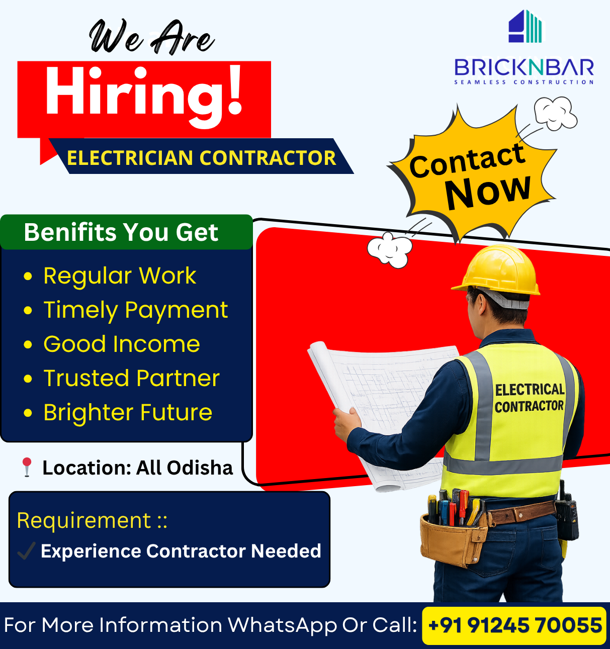 BricknBar Facebook ad: Electrical Contractors Needed!