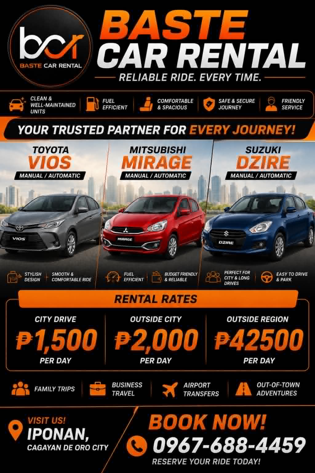 Baste Car Rental - Cagayan De Oro Branch Facebook ad: Reliable Car Rentals in CDO!