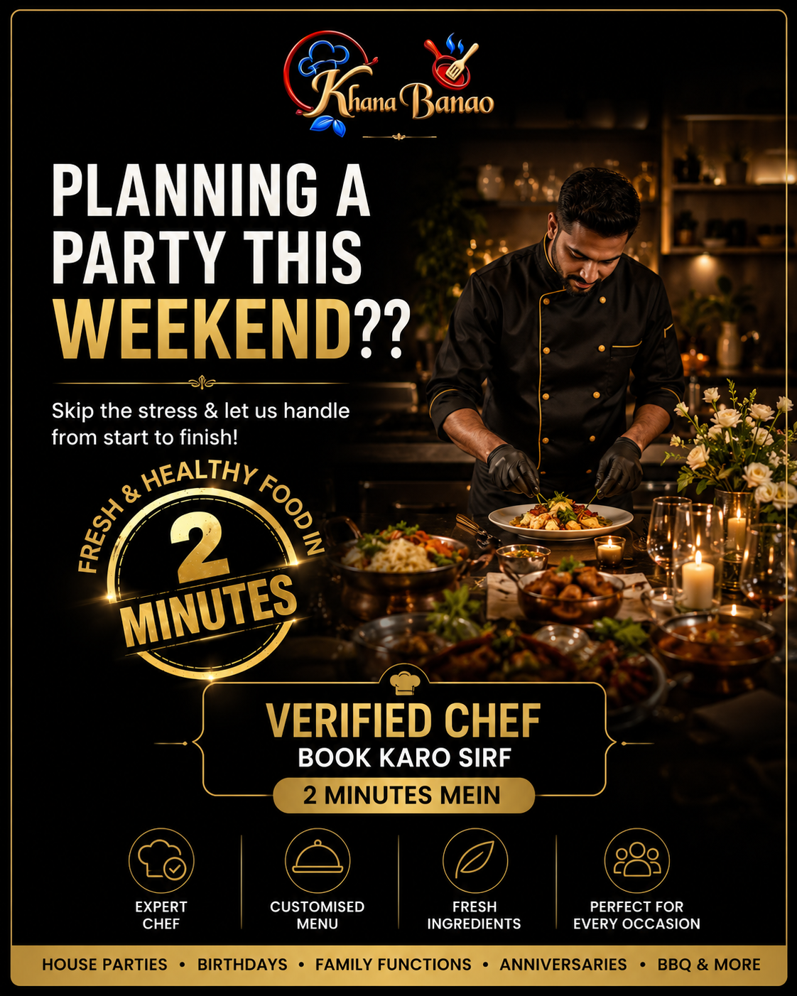 Khana Banao Facebook ad: Host the Party. We'll Handle the Food.