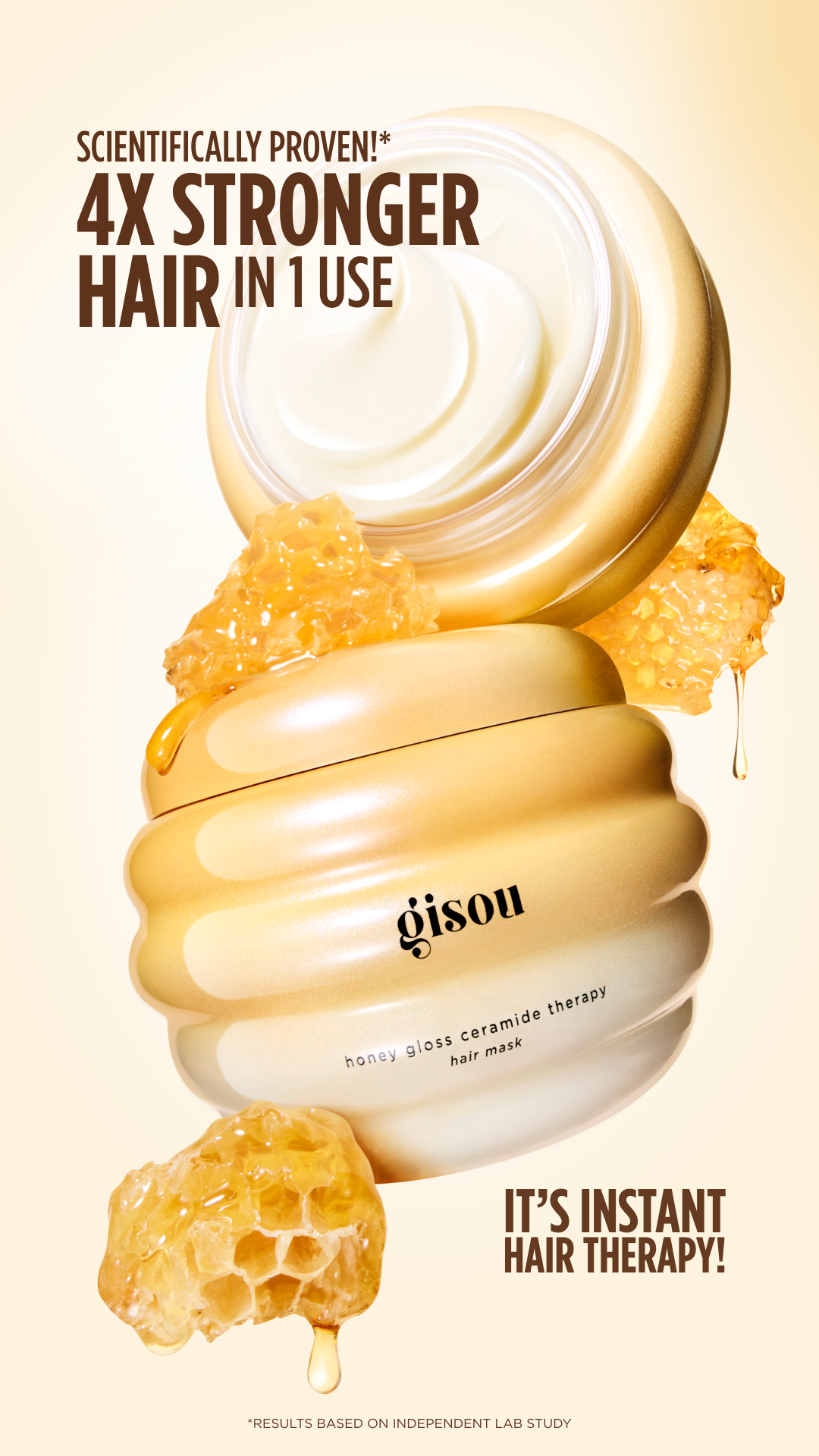 Gisou Facebook ad: Gisou Honey Gloss Ceramide Therapy Hair Mask.