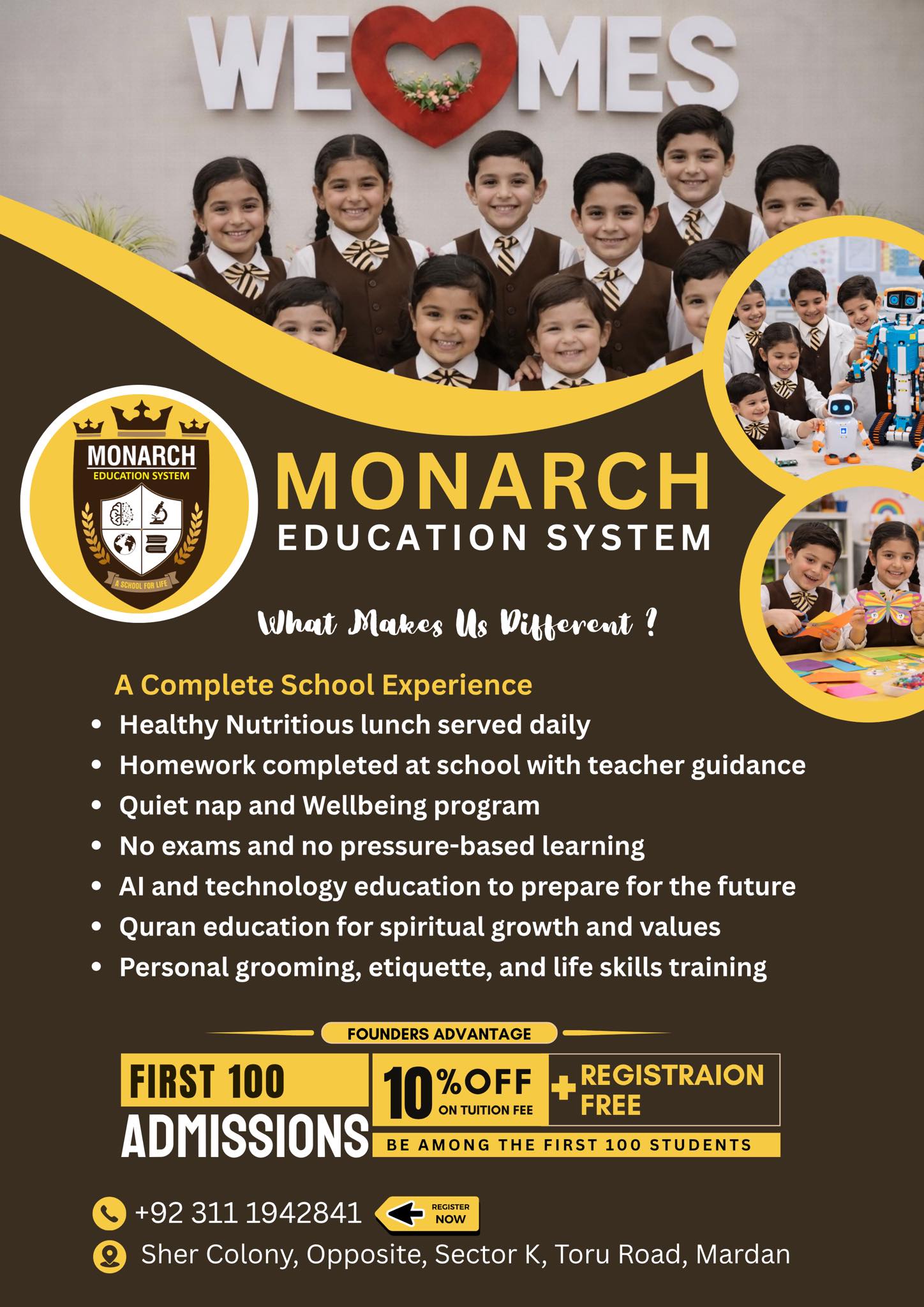 Monarch Education System Facebook ad: Admissions Open at Monarch Education System