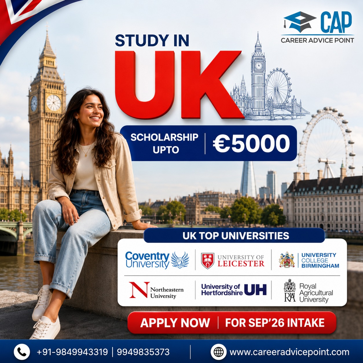 Cap Educational Services Facebook ad: Start Your UK Master's Journey. Build a Global Career with…