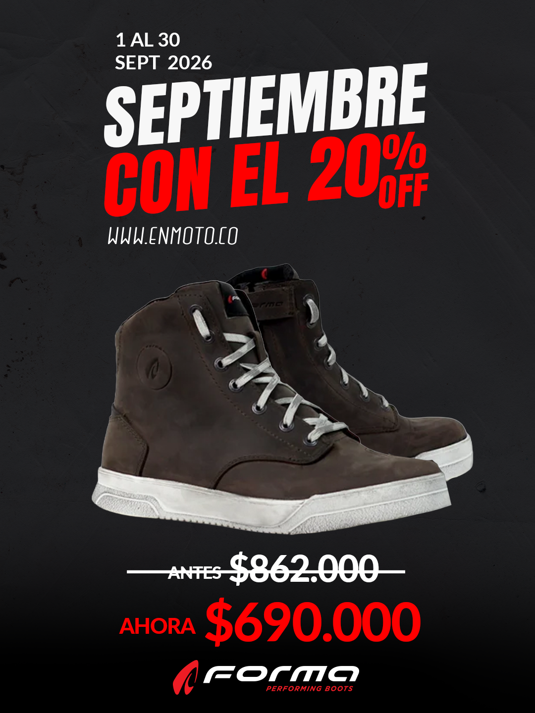 EnMoto Facebook ad: Septiembre con el 20% OFF en referencias seleccionadas…