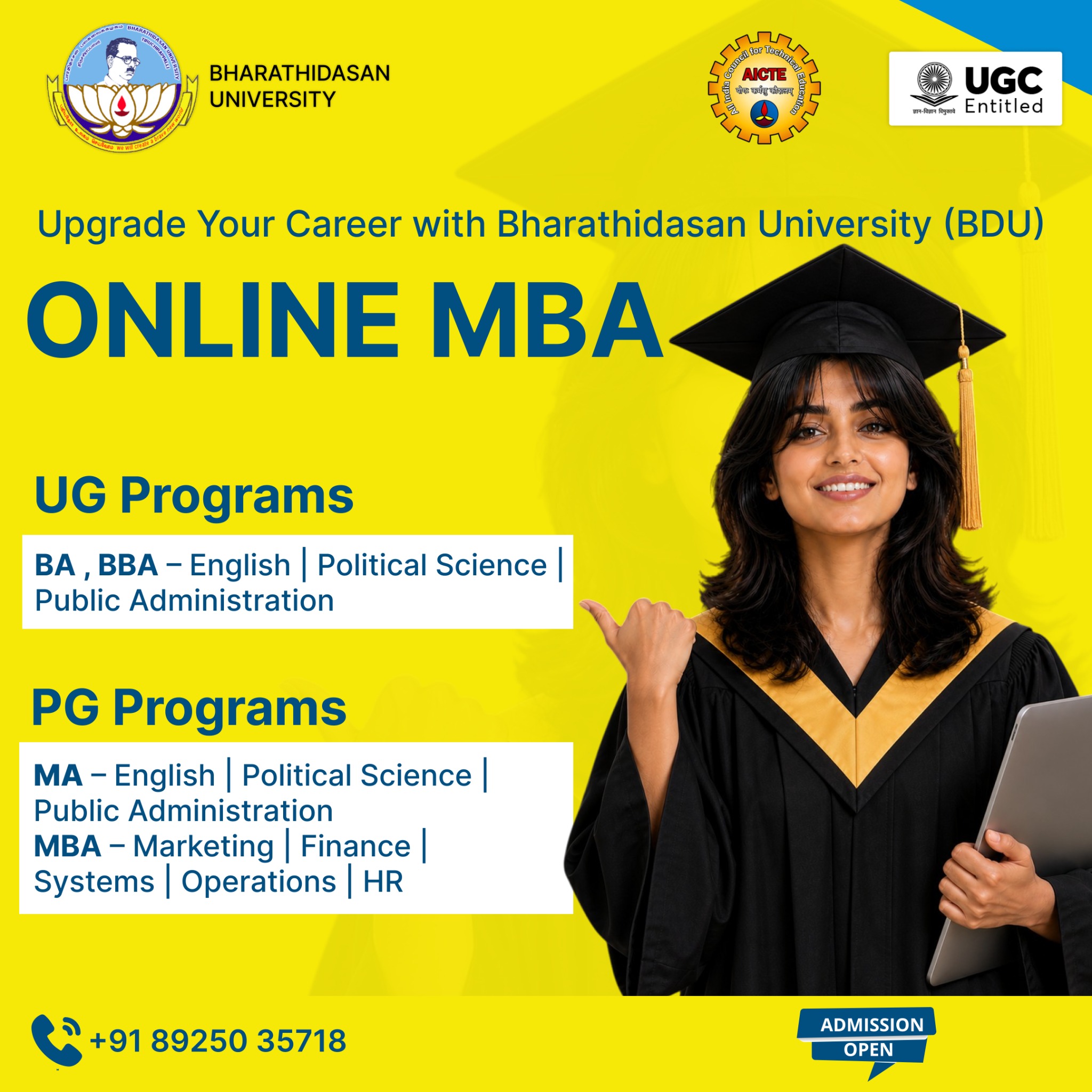 Bharathidasan University Online Programme Facebook ad: Upgrade Your Career with a UGC Entitled Degree