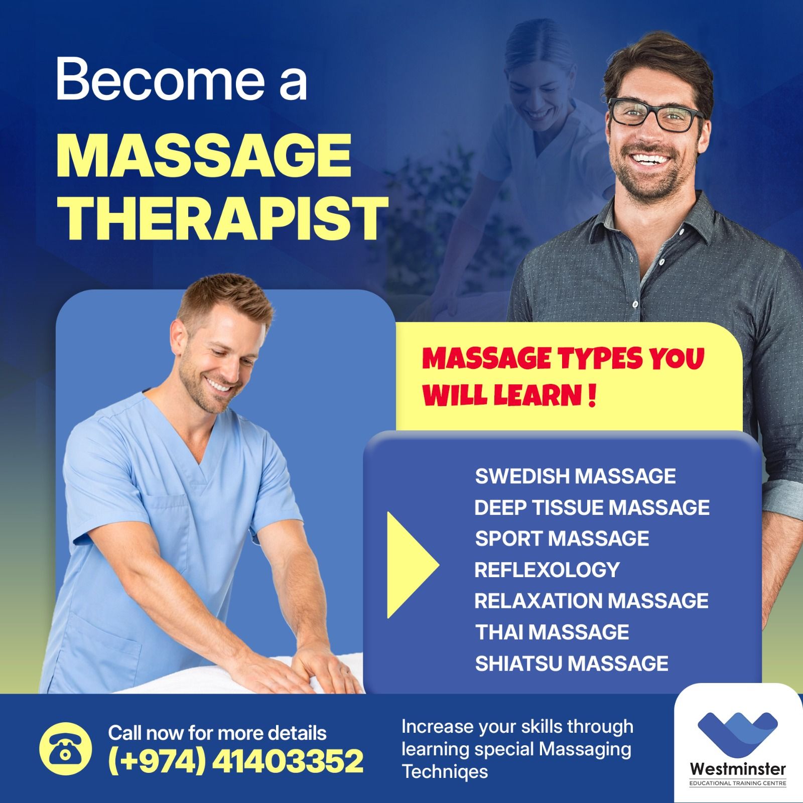 Westminster Institute for Education & Training Facebook ad: Become a Professional Massage Therapist!