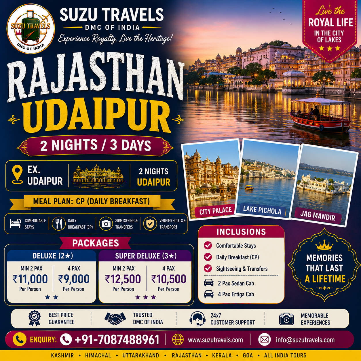 Suzu Travels Facebook ad: Udaipur, City of Lakes ka royal romance!