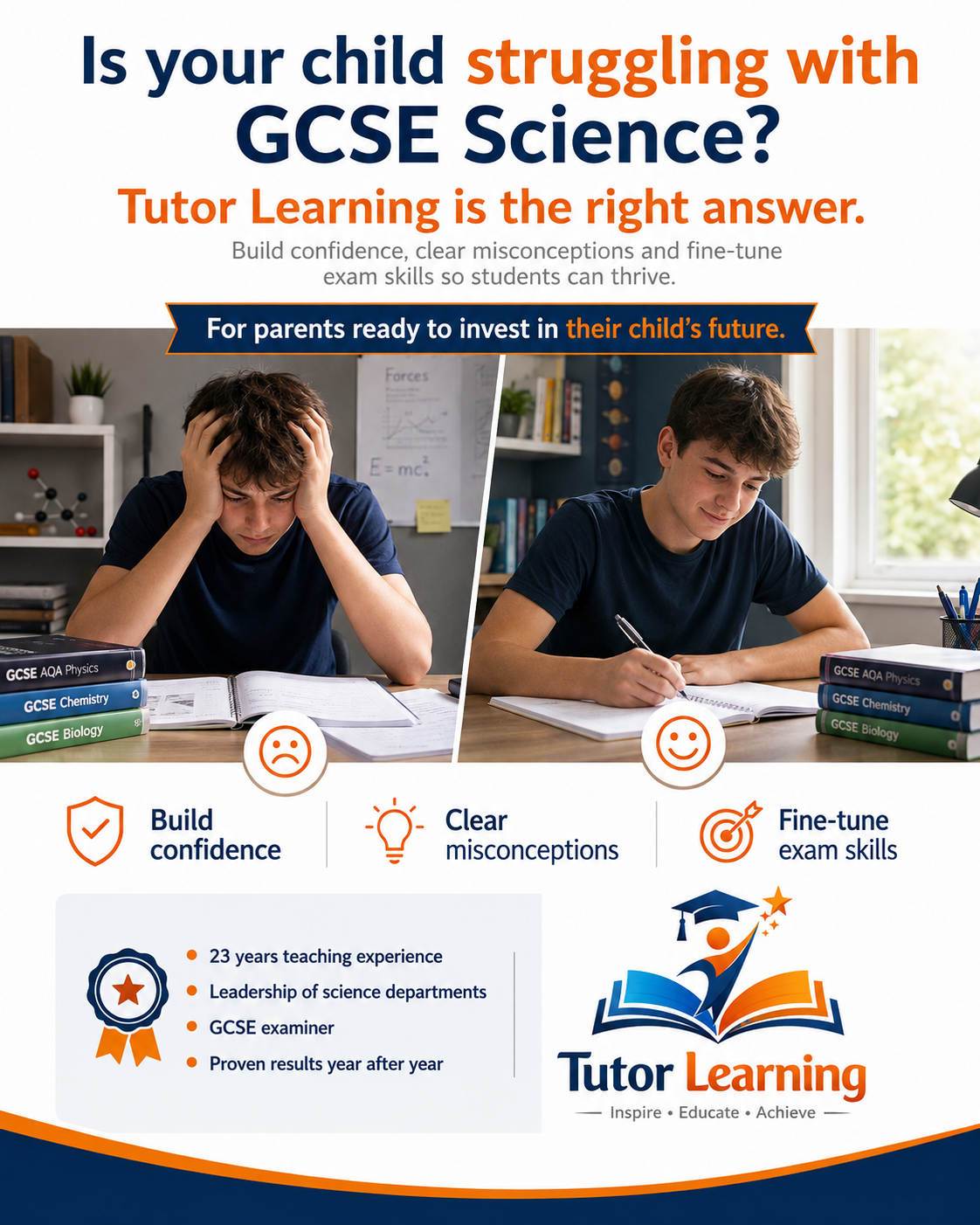 Tutor Learning Facebook ad: Is your child struggling and guessing in GCSE science…