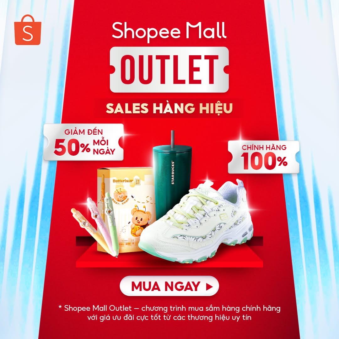 Shopee Facebook ad: Shopee Mall Outlet, Deal hàng hiệu mới mỗi ngày, giảm đến…