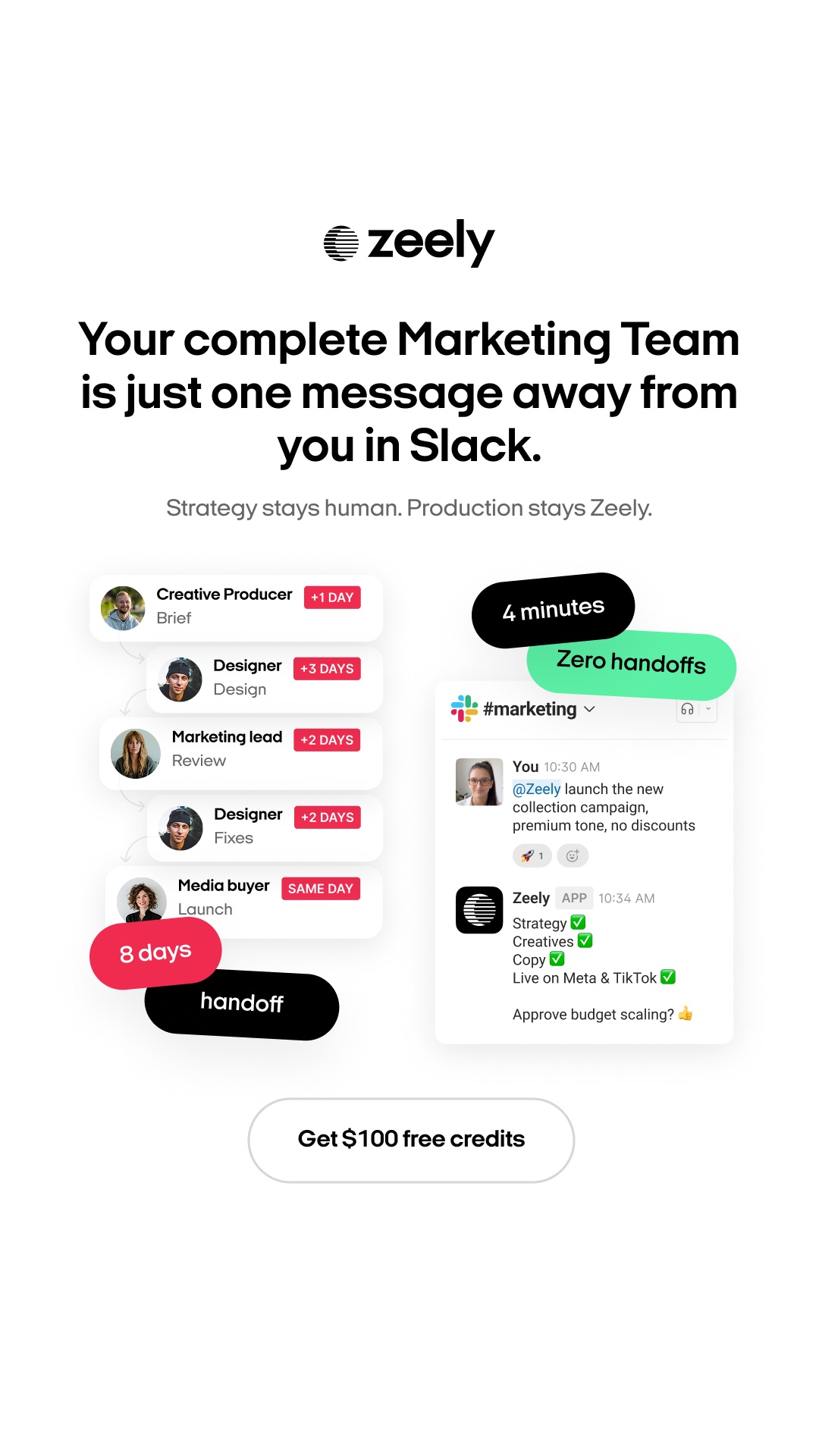 Zeely: AI Marketing Team Facebook ad: The AI employee that lives in Slack