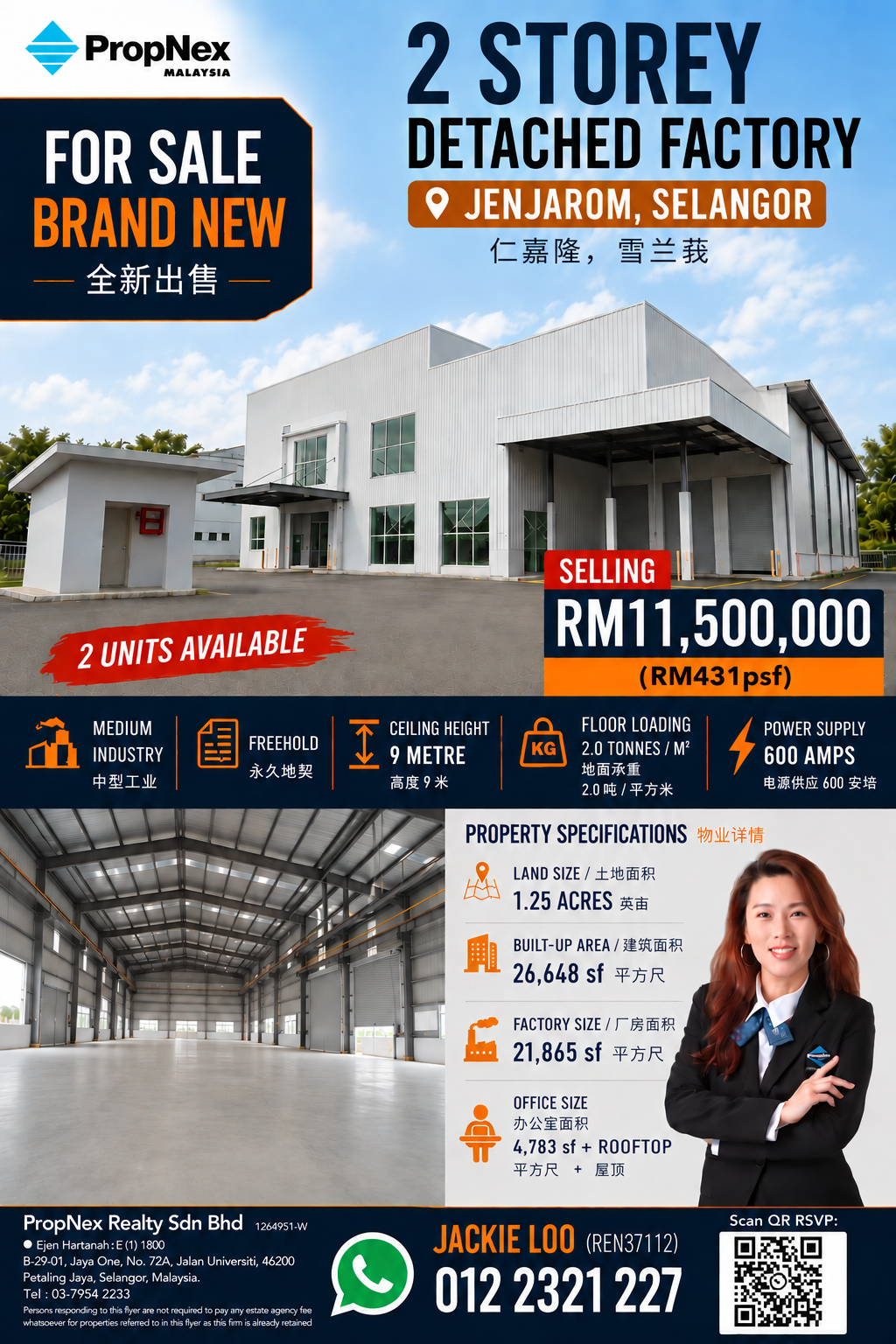 PropNex Malaysia - Jackie Loo Associates Facebook ad: Medium Industry Factory at Jenjarom, Selangor.