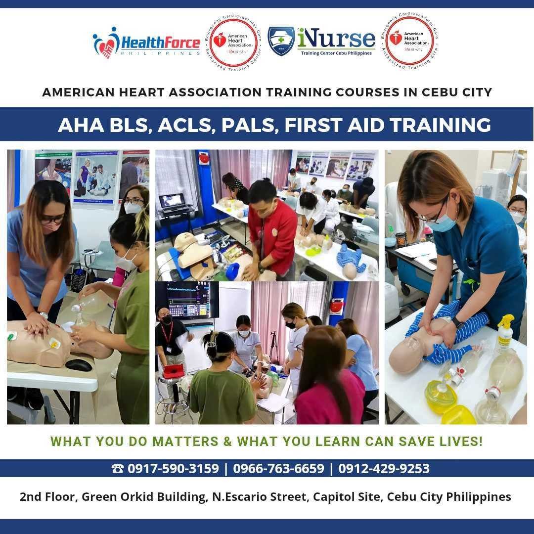 iNurse Cebu Facebook ad: AHA BLS, ACLS, PALS, FIRST AID TRAINING