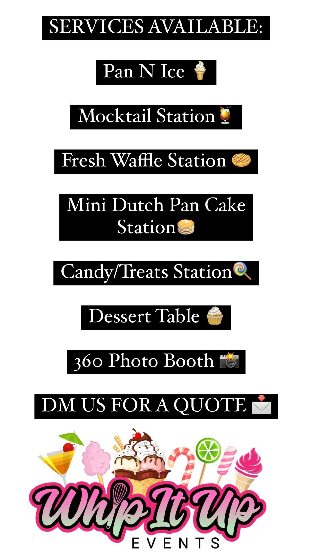 whipitupevents Facebook ad: SERVICES AVAILABLE
