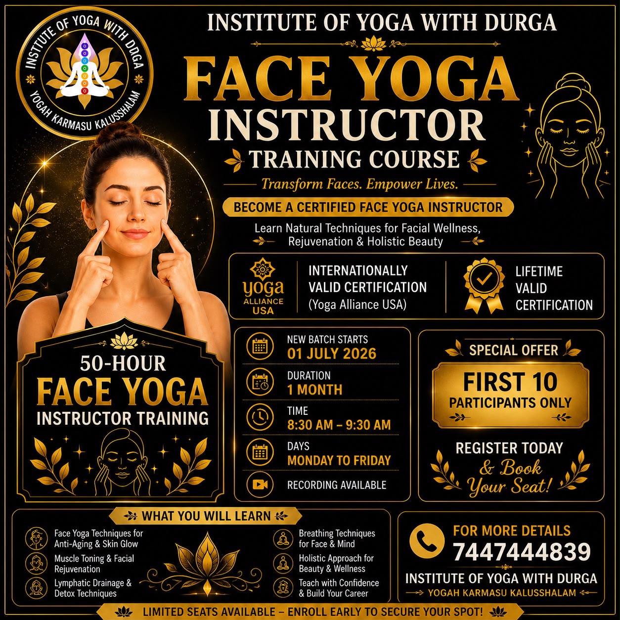 Institute of Yoga with Durga Facebook ad from Jun 9, 2026