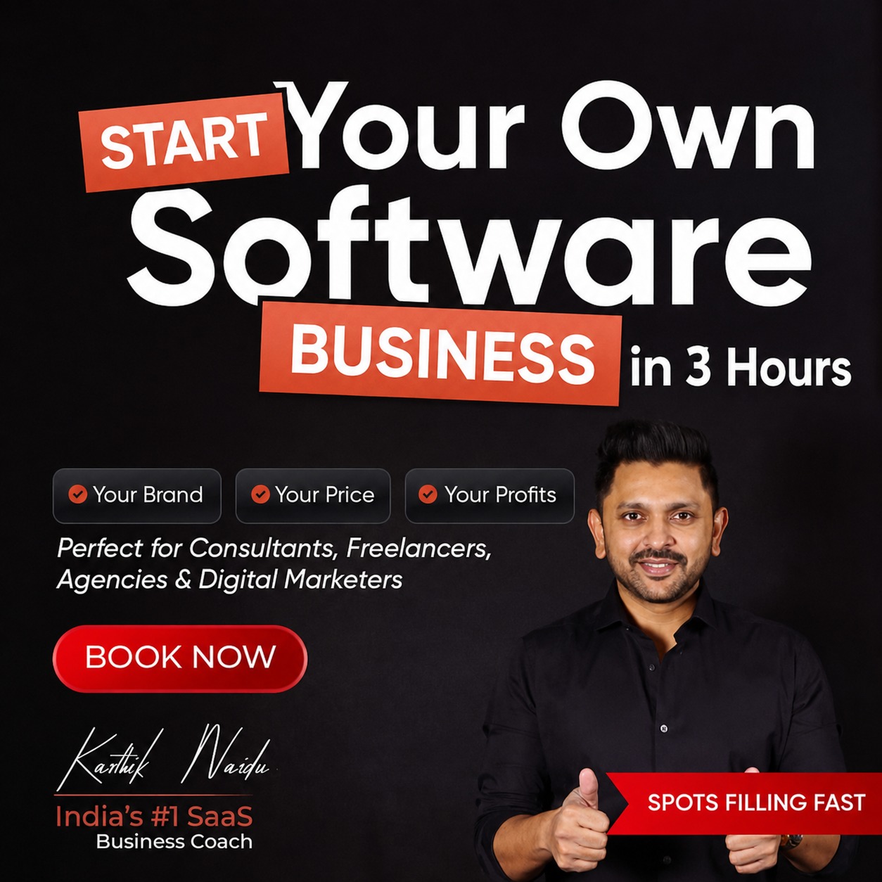 SAAS Universe- Karthik Naidu Facebook ad: Launch Your Own Software Business