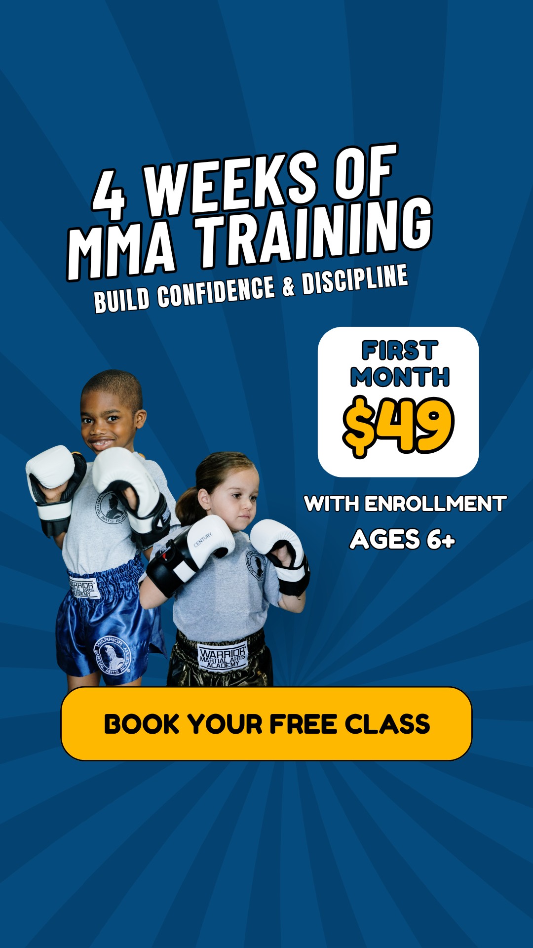 Warrior Martial Arts Academy Facebook ad from Apr 21, 2026