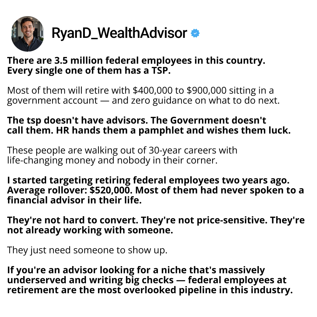 Annuity Leads On Demand Facebook ad: Millions in TSP Money. Not Enough Advisors Who Know How to…