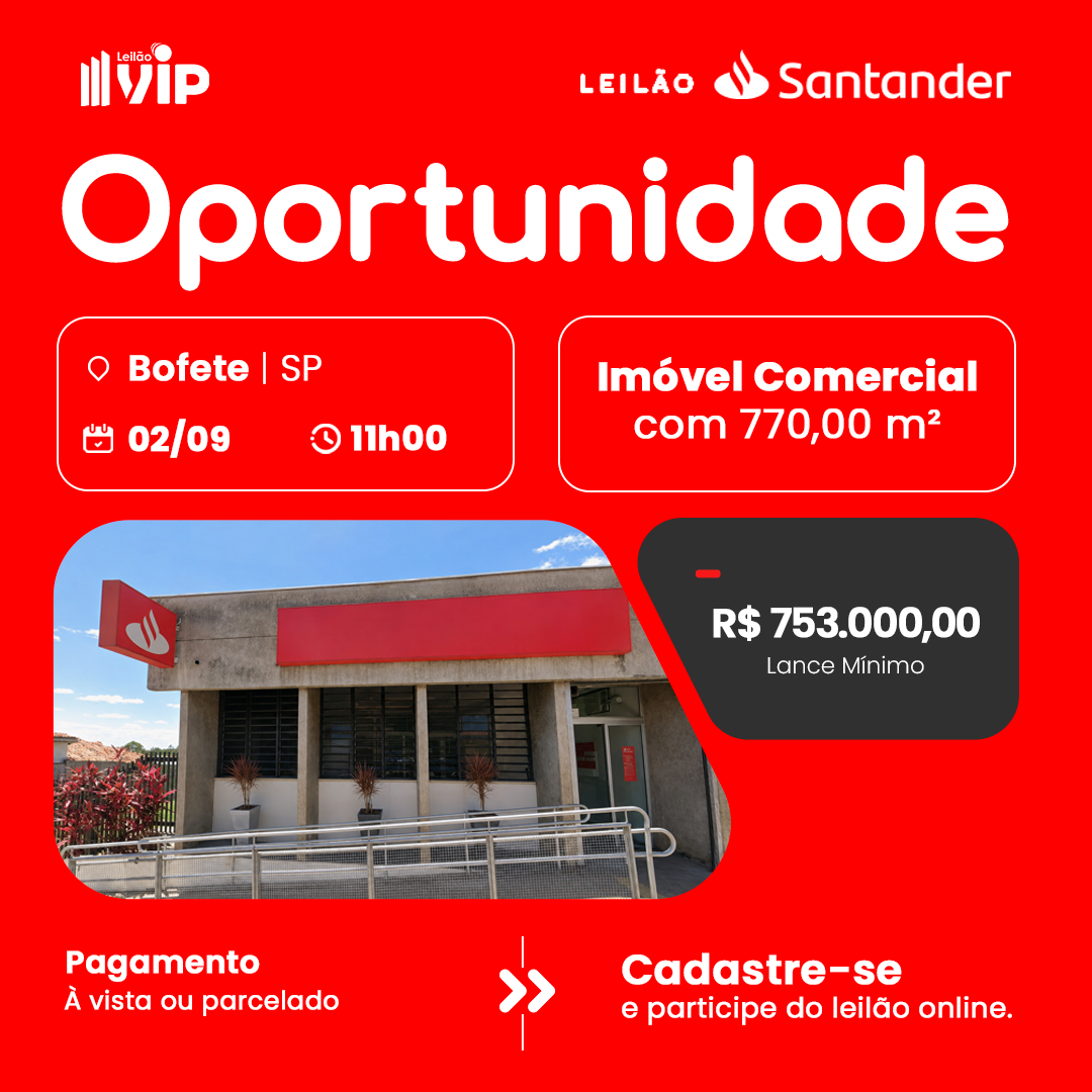 VIP Leilões Facebook ad: Leilão de Imóveis Santander