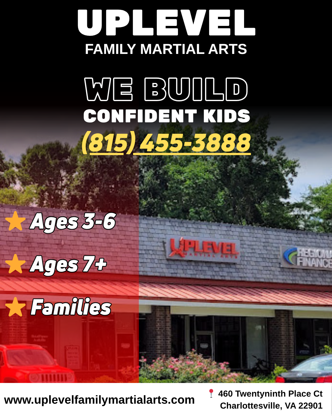 UpLevel Family Martial Arts - Charlottesville Facebook ad: Free Class for Kids & Families
