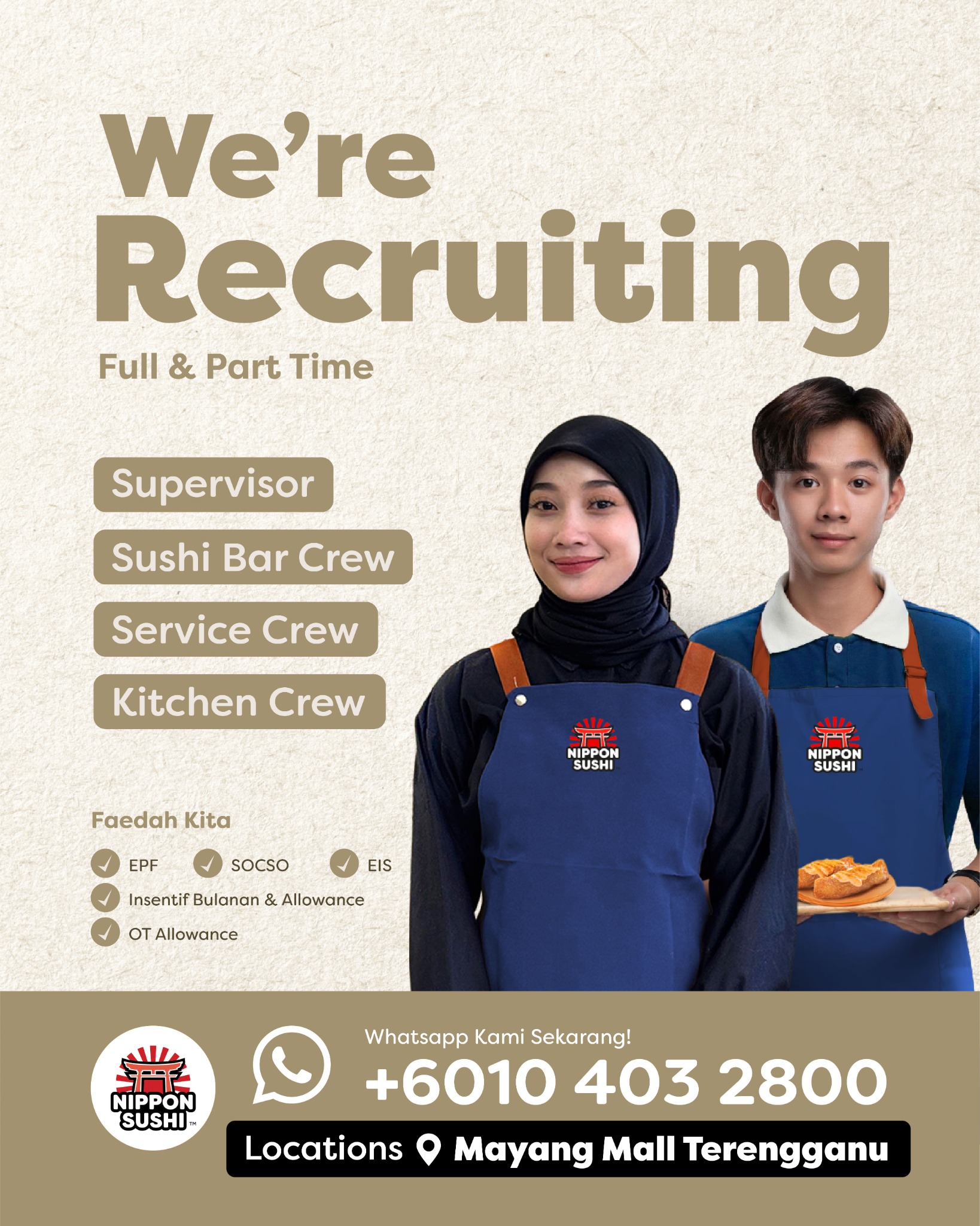 Nippon Sushi Malaysia Facebook ad: Apply for Job