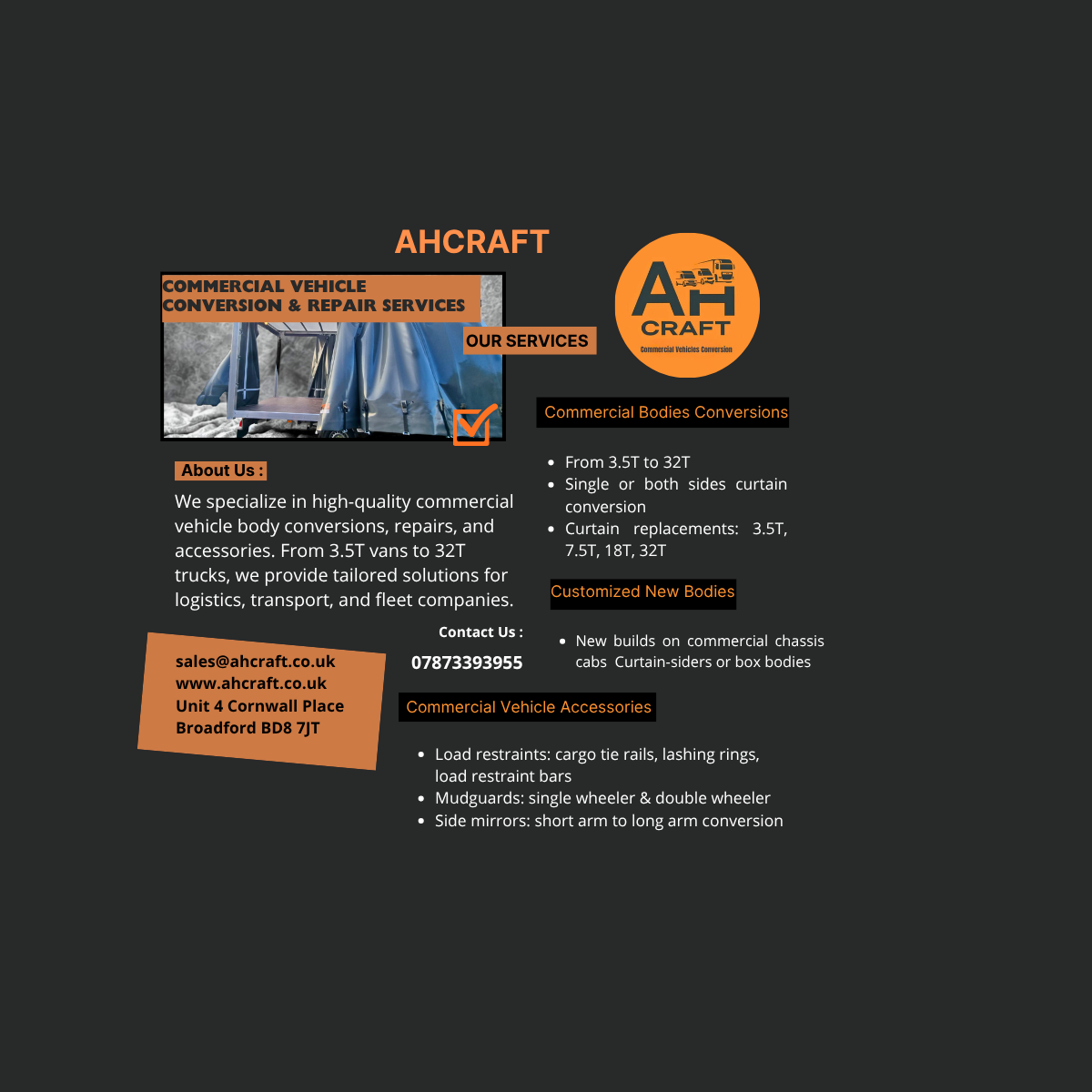 AHCraft Facebook ad: We specialize in commercial vehicle conversions, repairs…