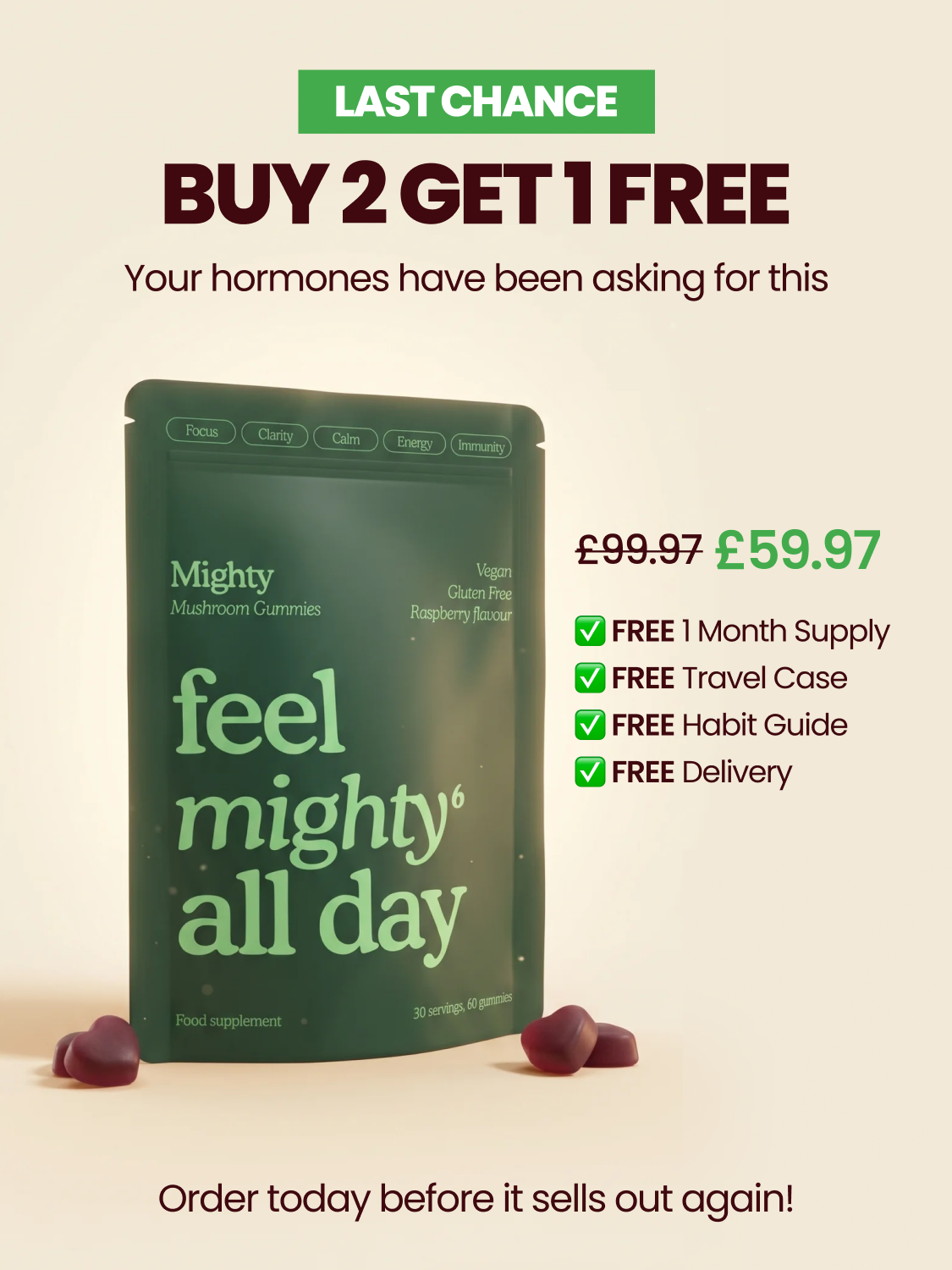 Feel Mighty Facebook ad: BACK IN STOCK