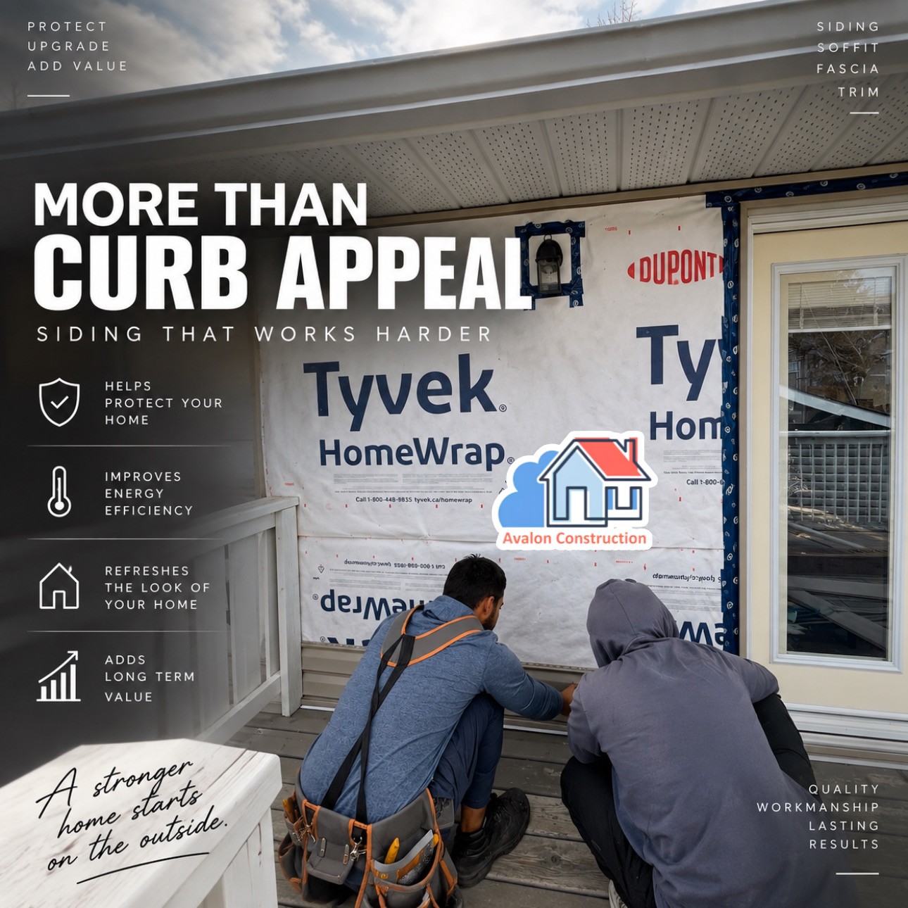 Avalon Construction Facebook ad: Siding That Works Harder