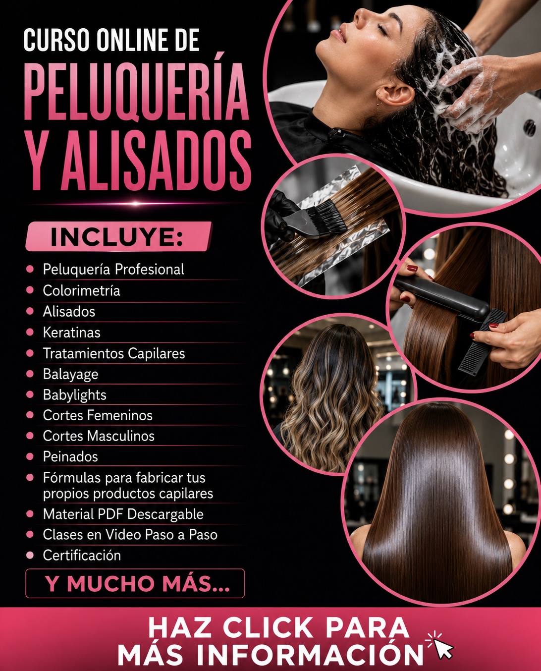 GlowUp Academy Facebook ad: Curso Online de Peluquería y Alisados