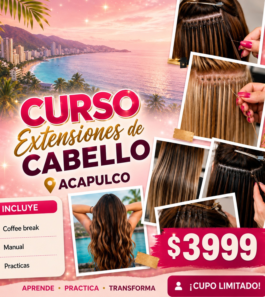 Monic Beauty Brows Facebook ad: Curso de extensiones de cabello. ACAPULCO recupera tu…