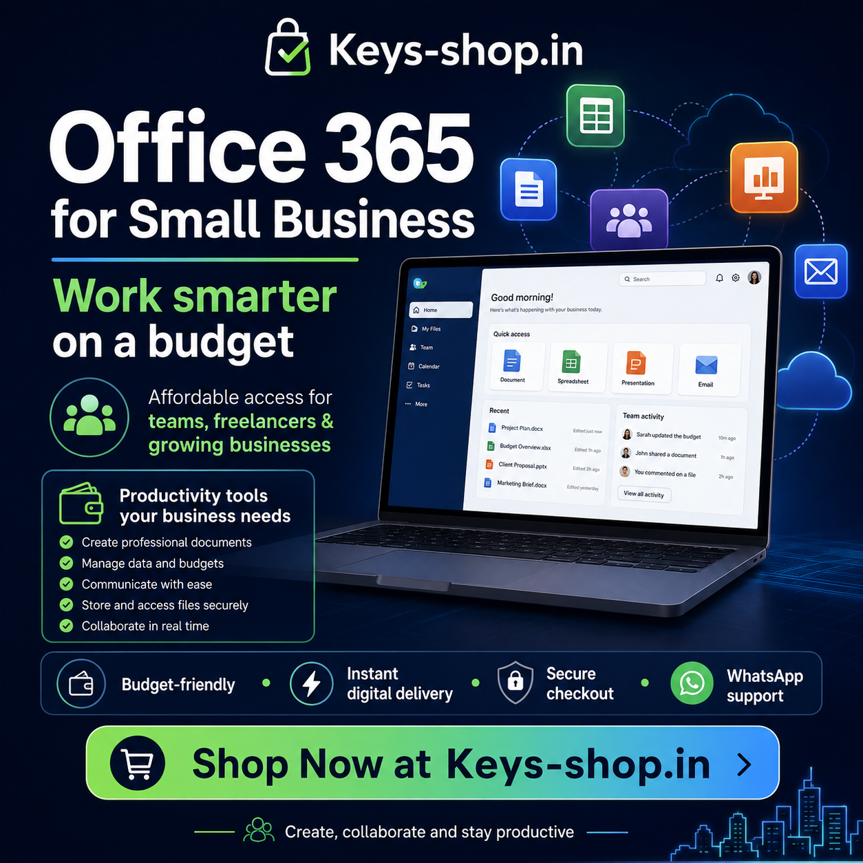 Keys-shop Facebook ad: Office 365 Without the Big-Business Budget