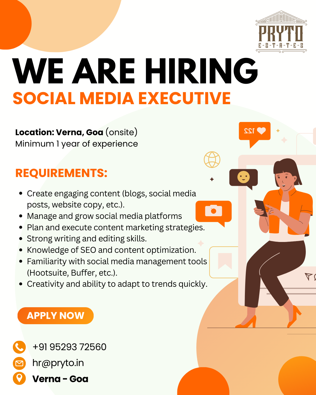 Pryto Estates Facebook ad: Send your resume & portfolio to hr@pryto.in