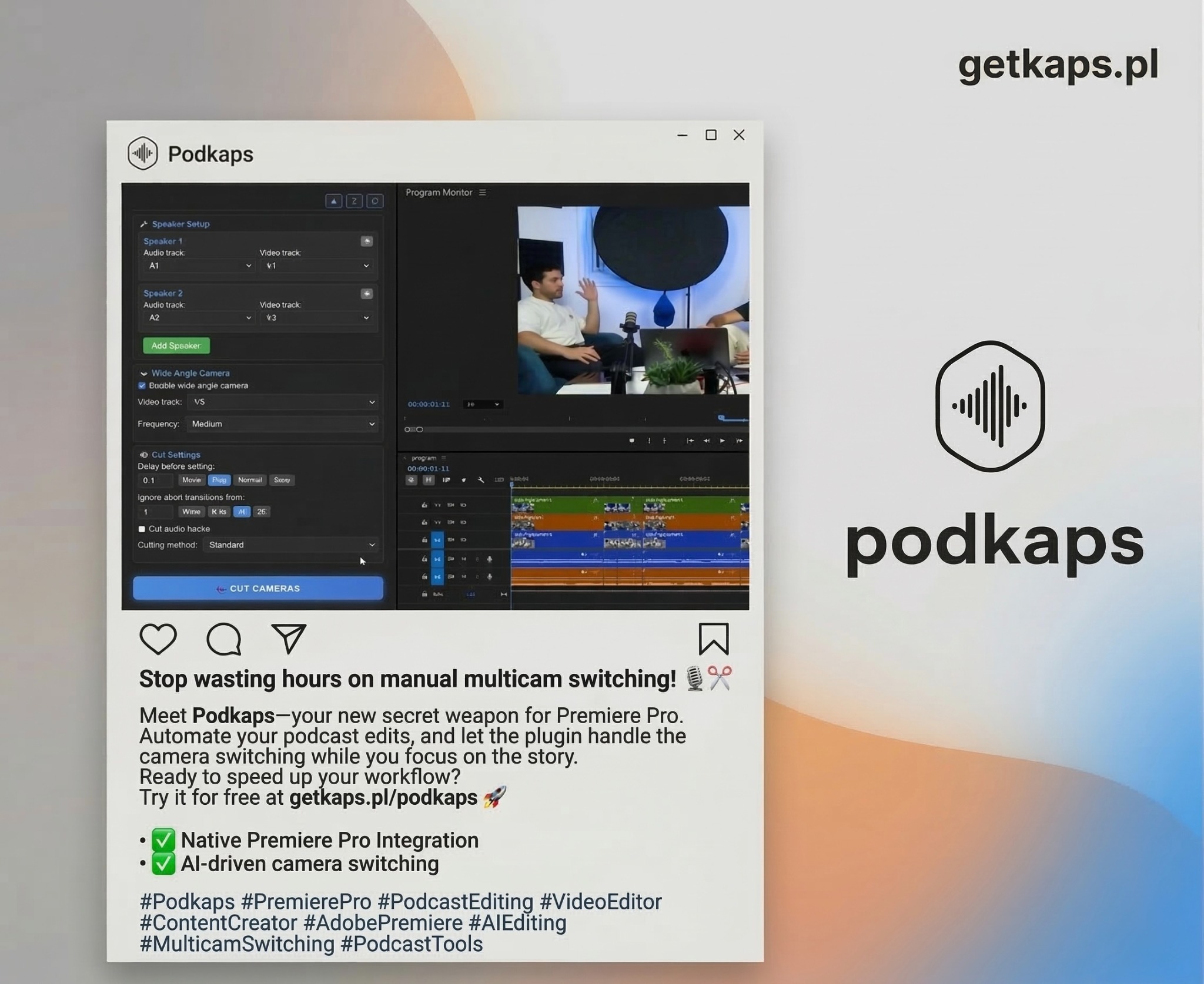 getkaps.pl Facebook ad: Automatyczny montaż podcastów