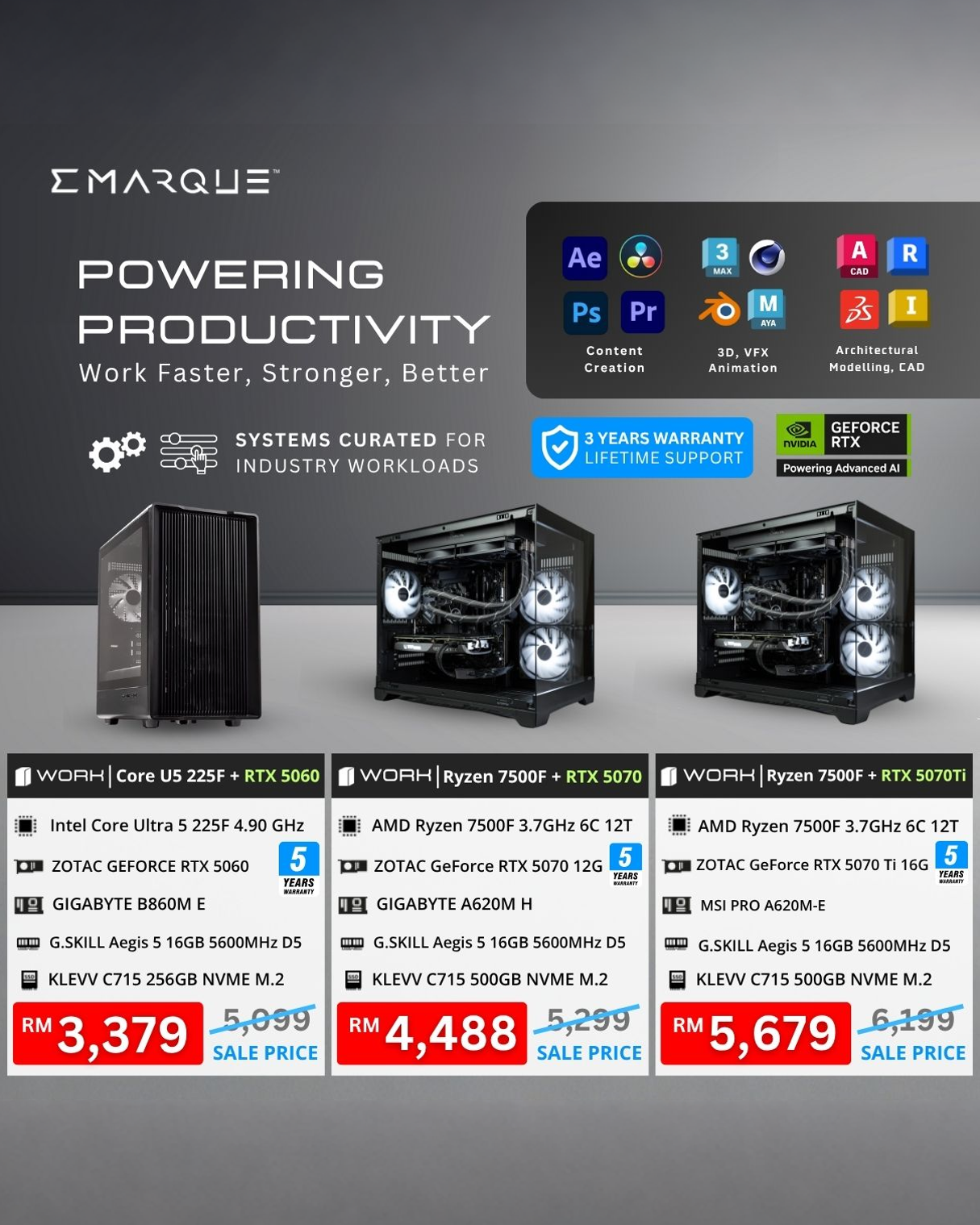 Emarque PC Facebook ad: Productivity with EMARQUE PCs