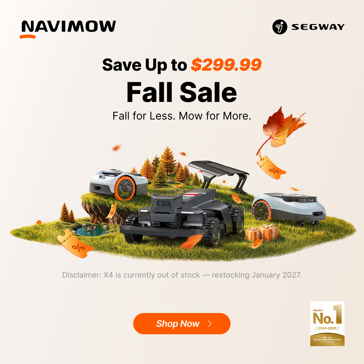 Segway Navimow Facebook ad: Fall Sale: Save Up to $299.99