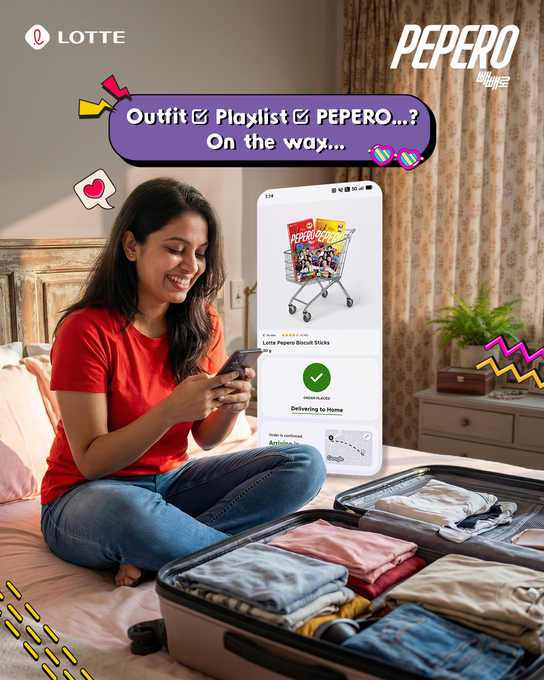 Pepero India Facebook ad: Outfit playlist snacks … Obviously.now we’re ready