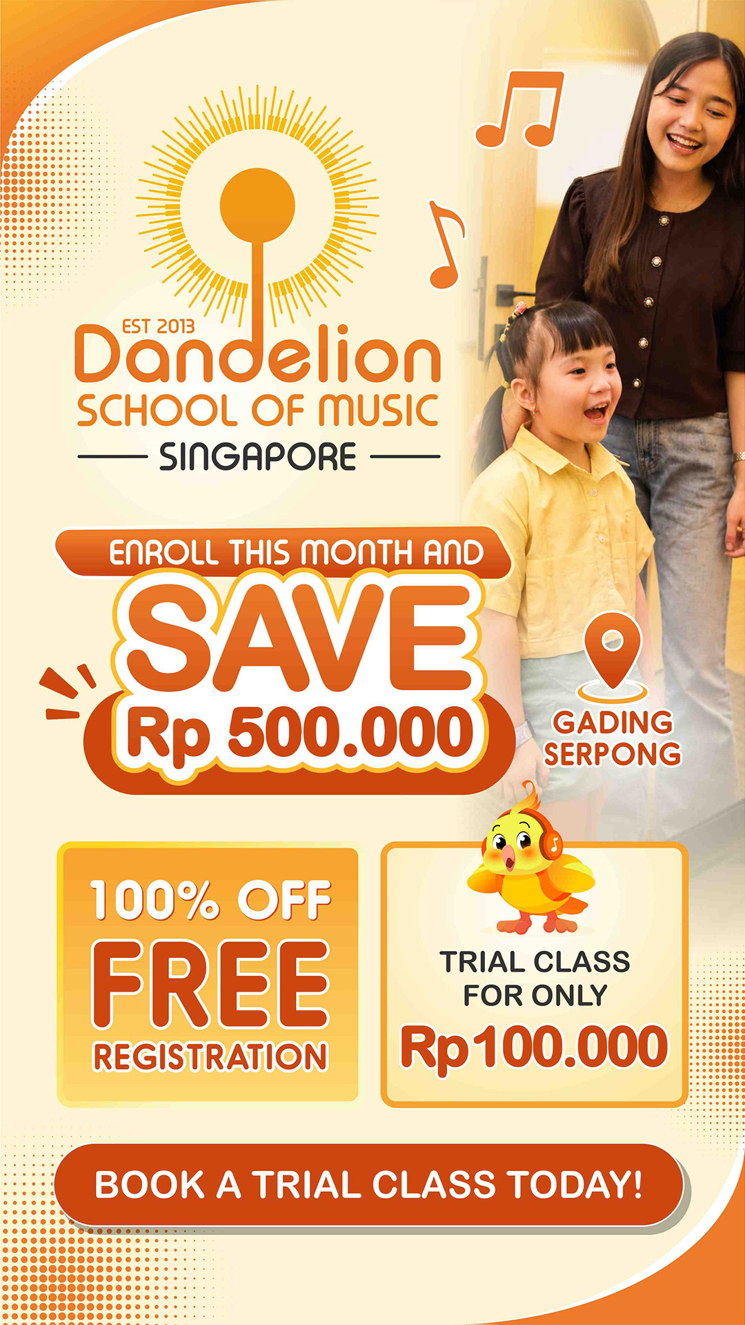 Dandelion School of Music Indonesia Facebook ad from Aug 4, 2026